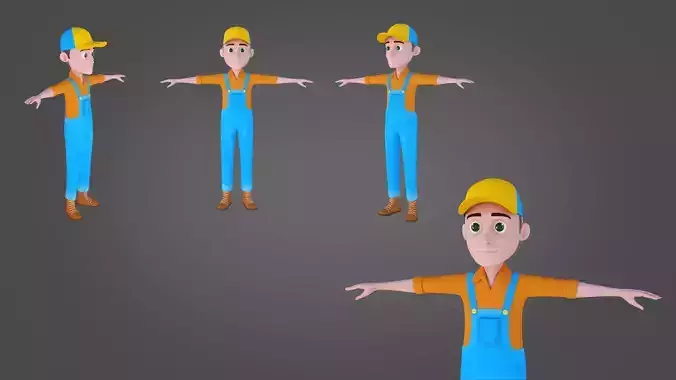 3D Cartoon Farmer Male Character Model