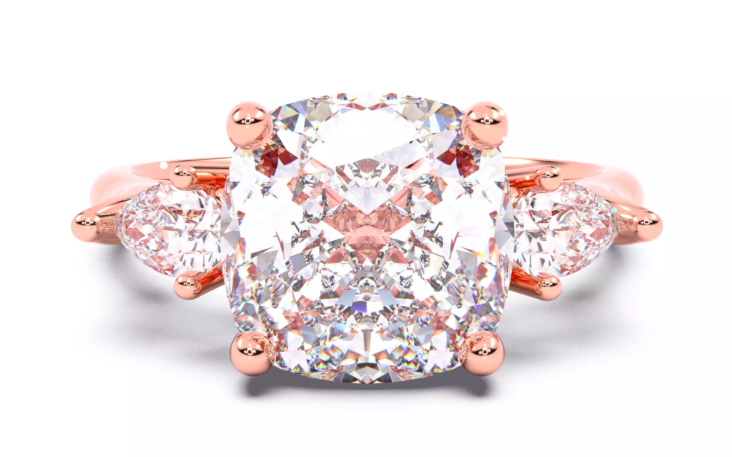 Cushion Diamond Trio Solitaire Ring 3D print model 3D print model