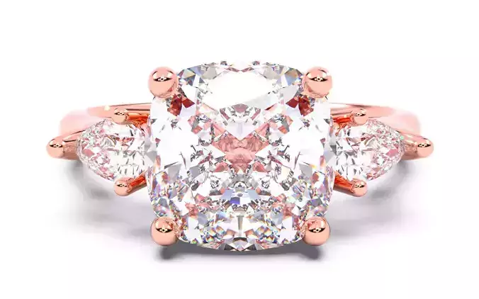 Cushion Diamond Trio  Solitaire Ring 3D print model 3D print model
