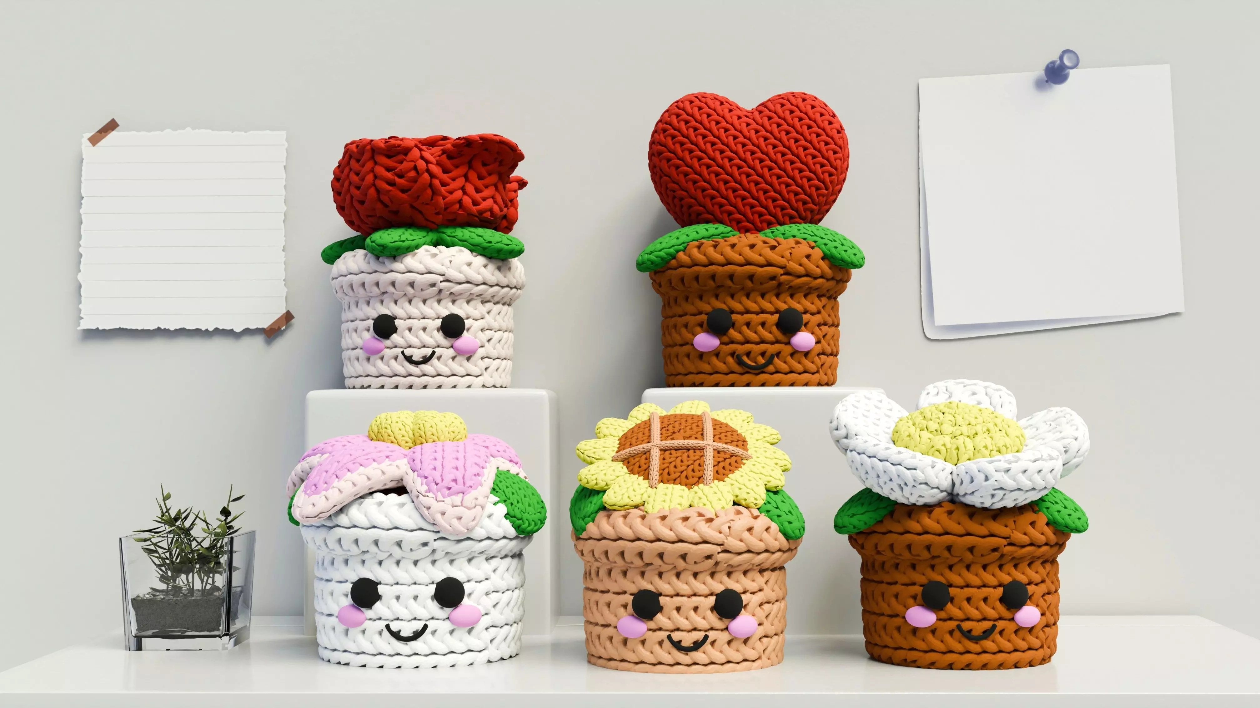 knitted Blossom Harmony Flower Set 3D print model