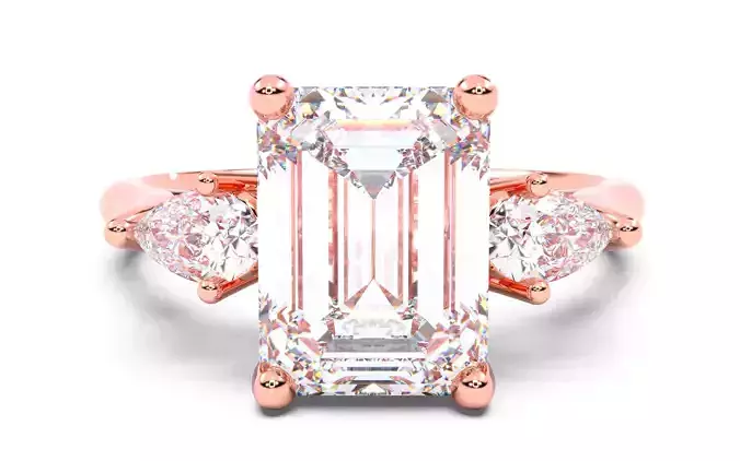 Emerald Diamond Trio Solitaire Ring 3D print model 3D print model