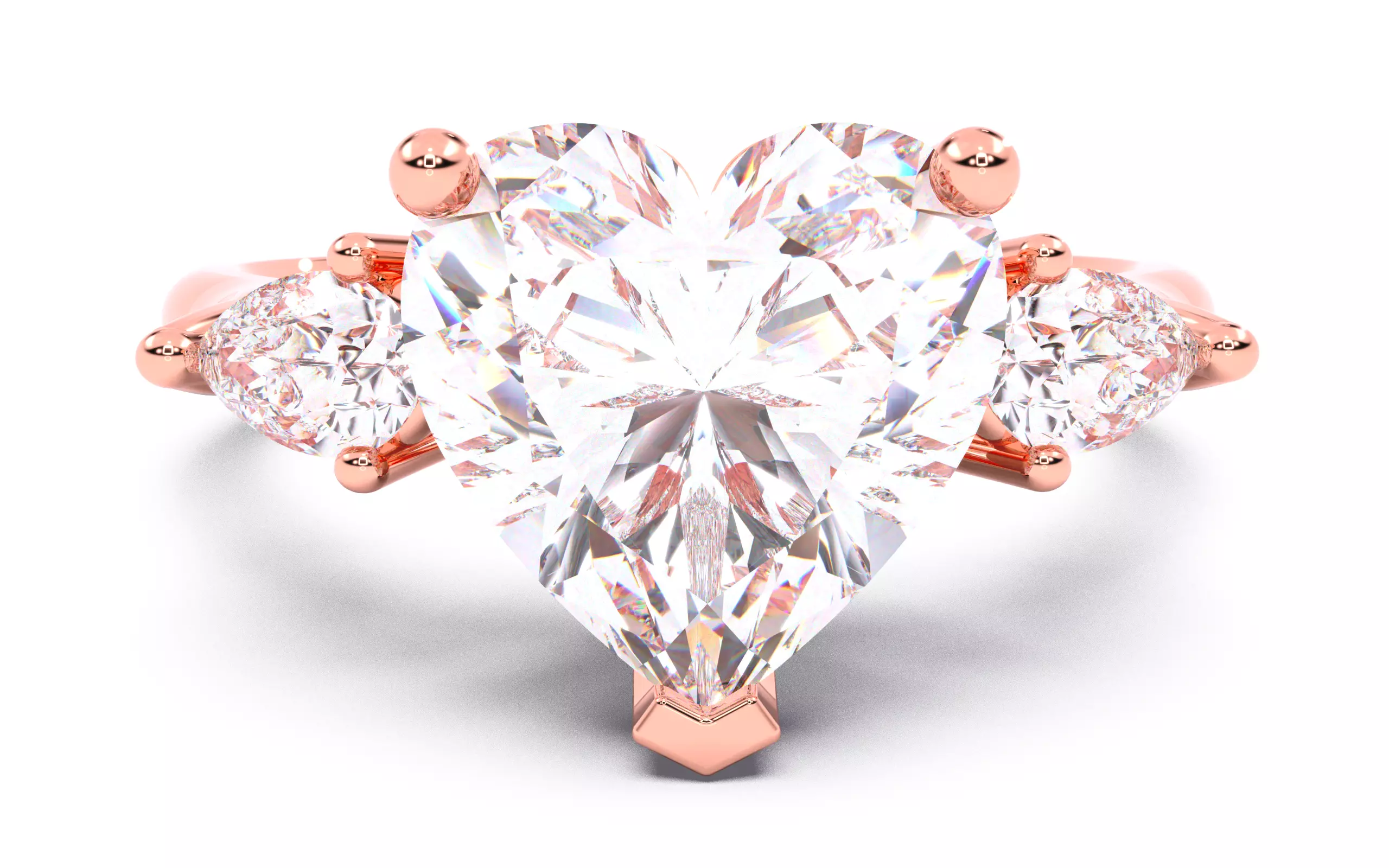 Heart Diamond Trio Solitaire Ring 3D print model 3D print model