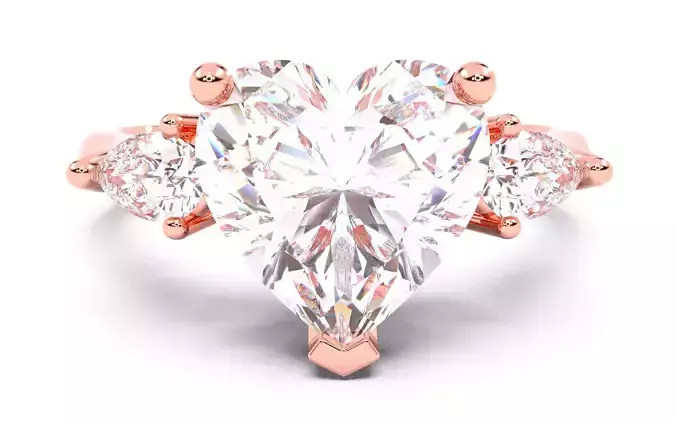 Heart Diamond Trio Solitaire Ring 3D print model 3D print model