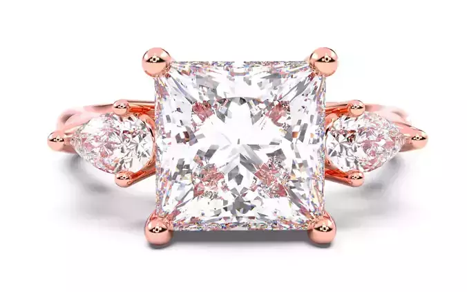 Princess Diamond Trio Solitaire Ring 3D print model