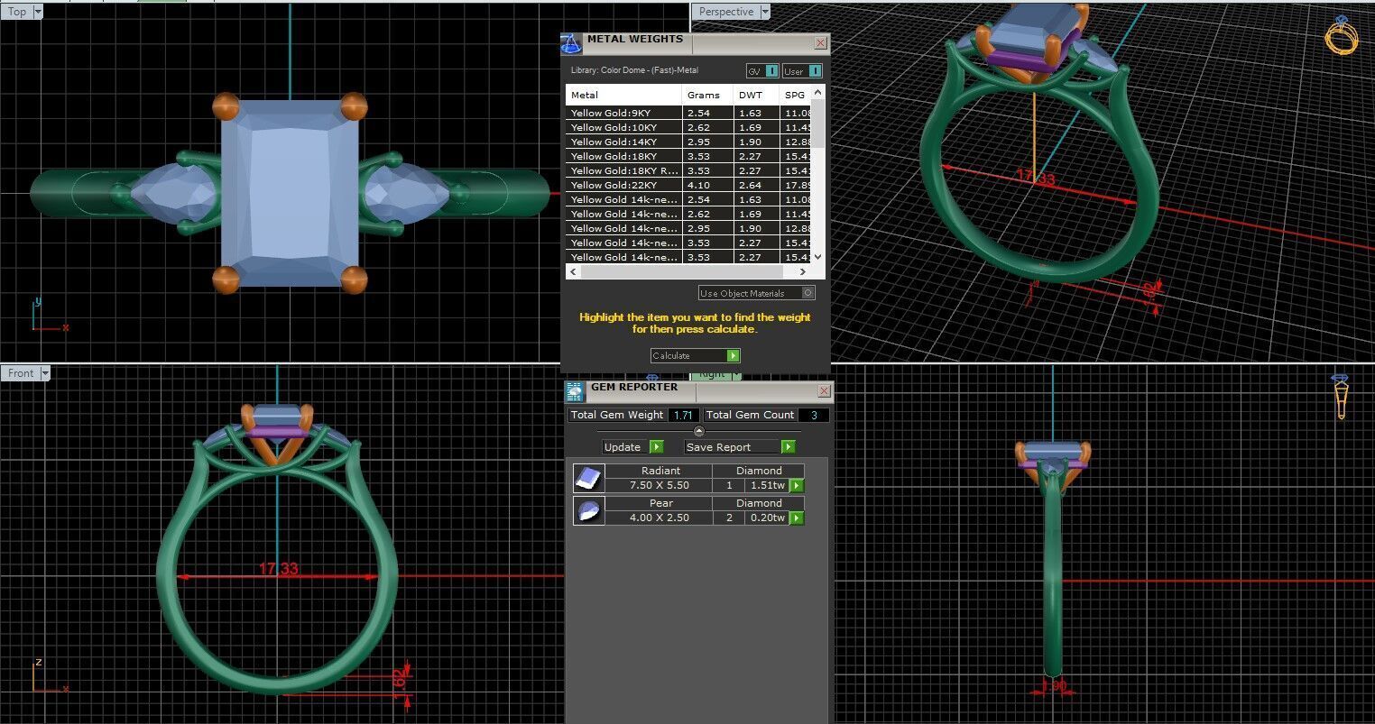 Radiant Diamond Trio Solitaire Ring 3D print model 3D print model_26