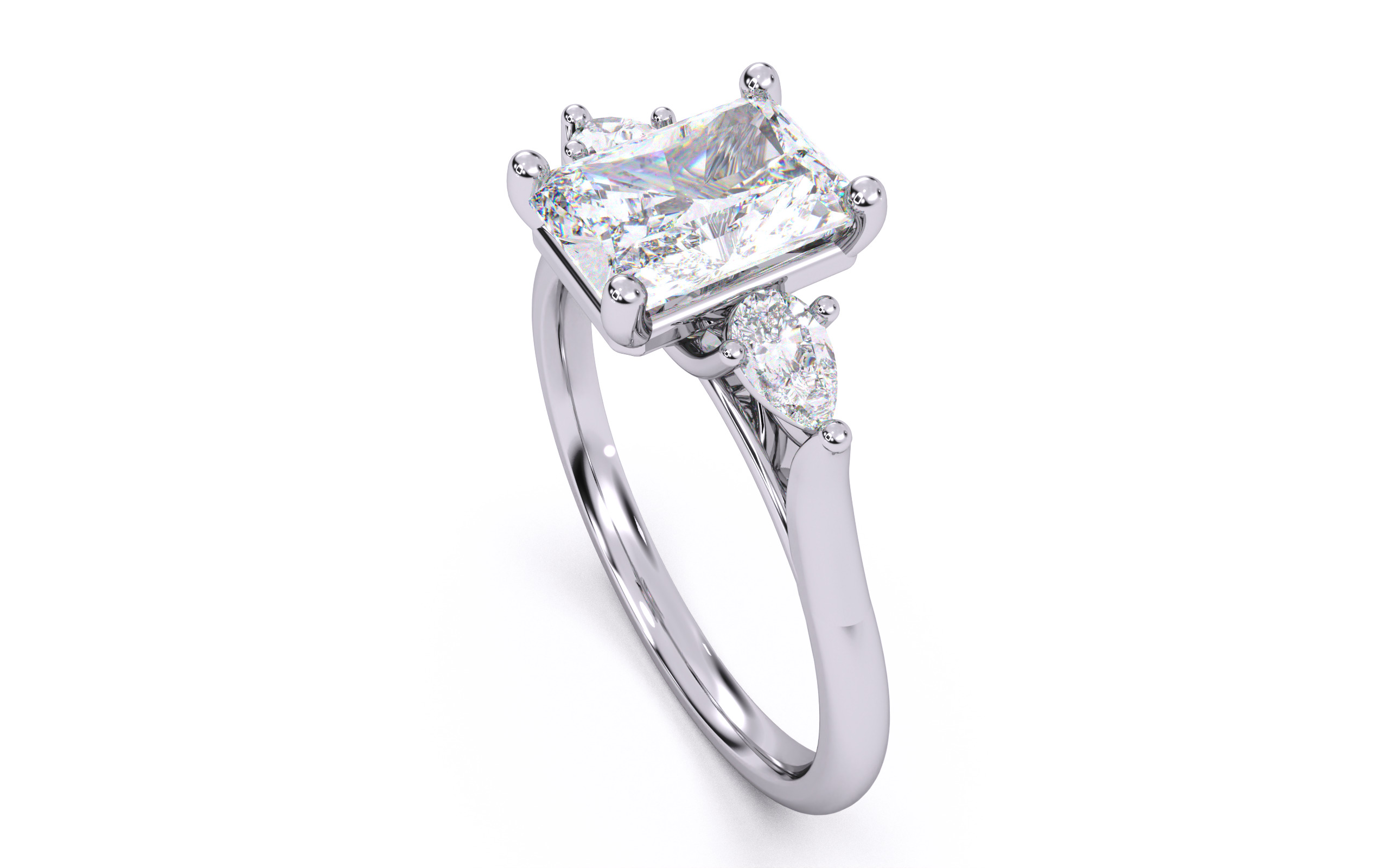 Radiant Diamond Trio Solitaire Ring 3D print model 3D print model_8