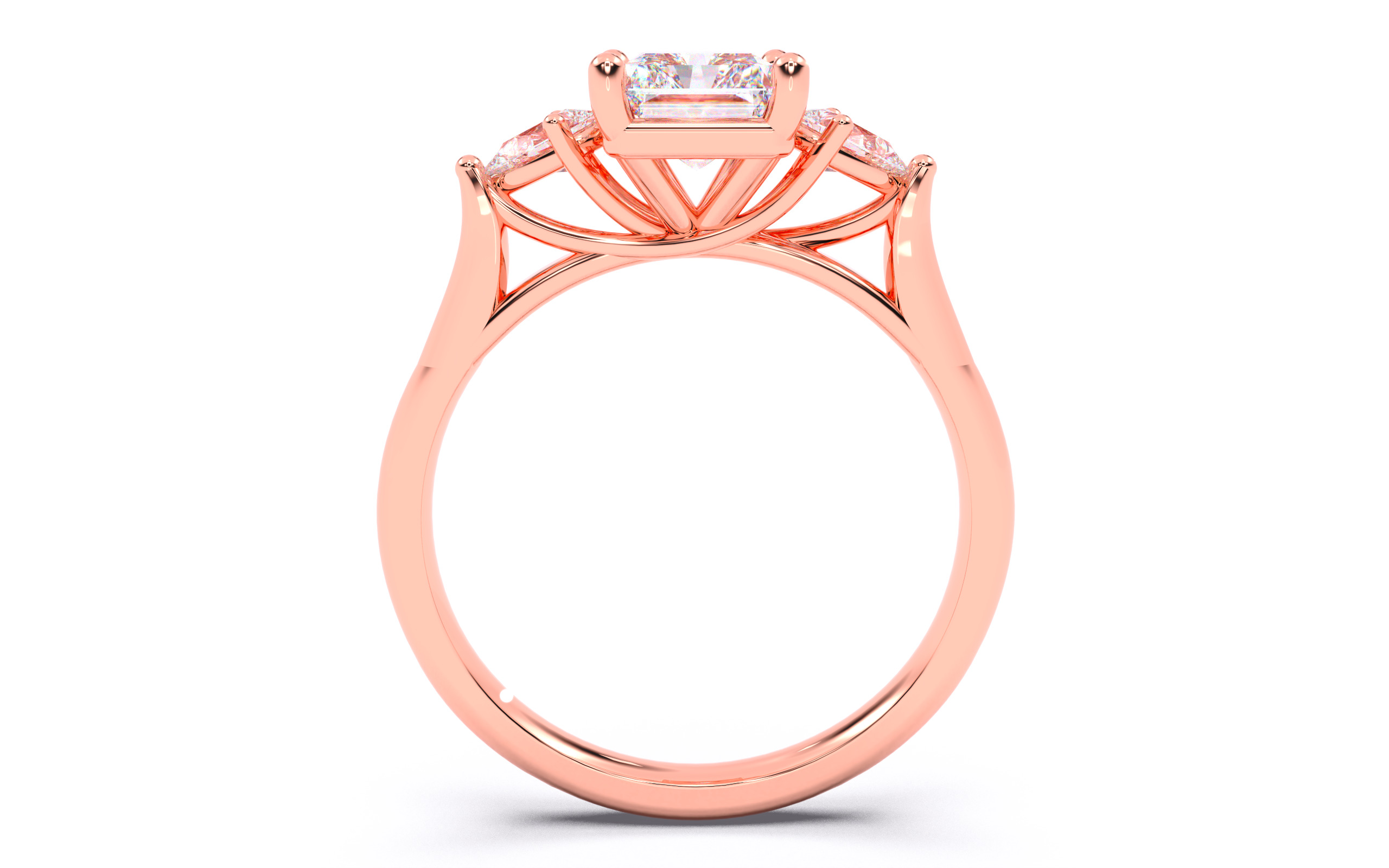 Radiant Diamond Trio Solitaire Ring 3D print model 3D print model_23