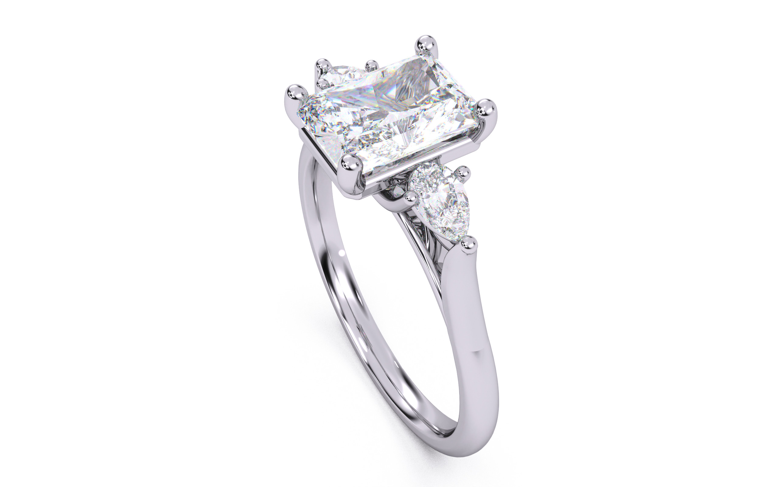 Radiant Diamond Trio Solitaire Ring 3D print model 3D print model_9
