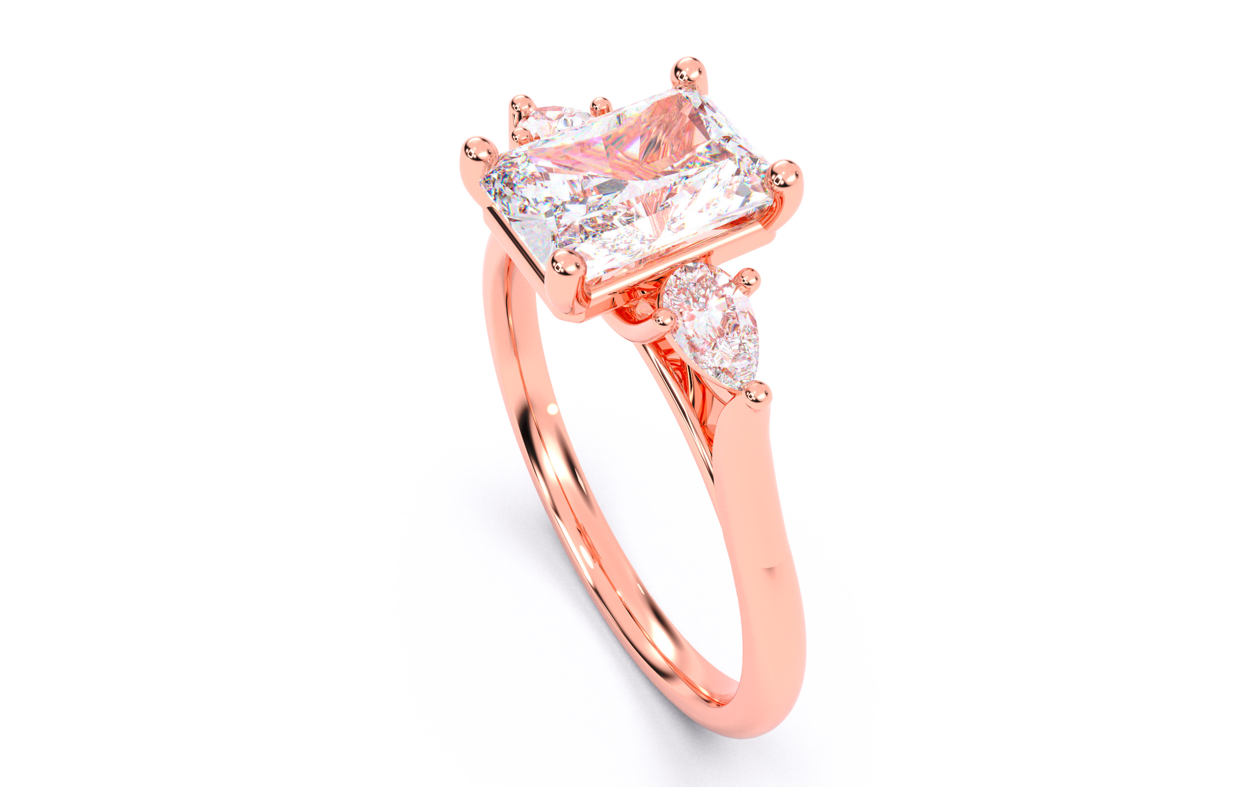 Radiant Diamond Trio Solitaire Ring 3D print model 3D print model_10