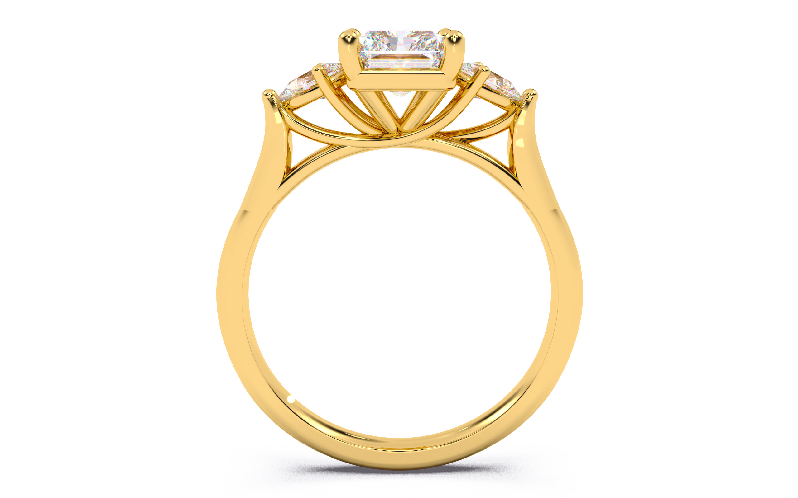 Radiant Diamond Trio Solitaire Ring 3D print model 3D print model_5