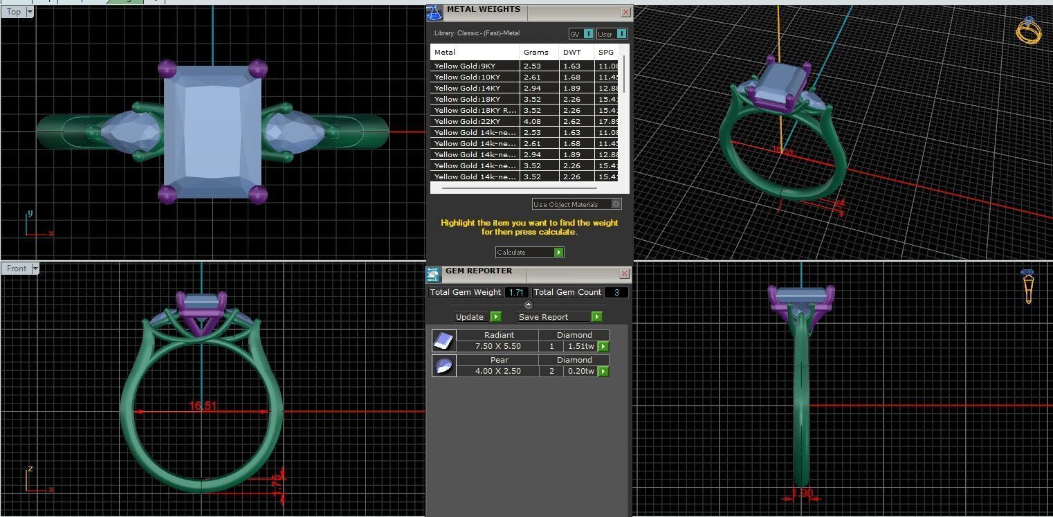 Radiant Diamond Trio Solitaire Ring 3D print model 3D print model_13