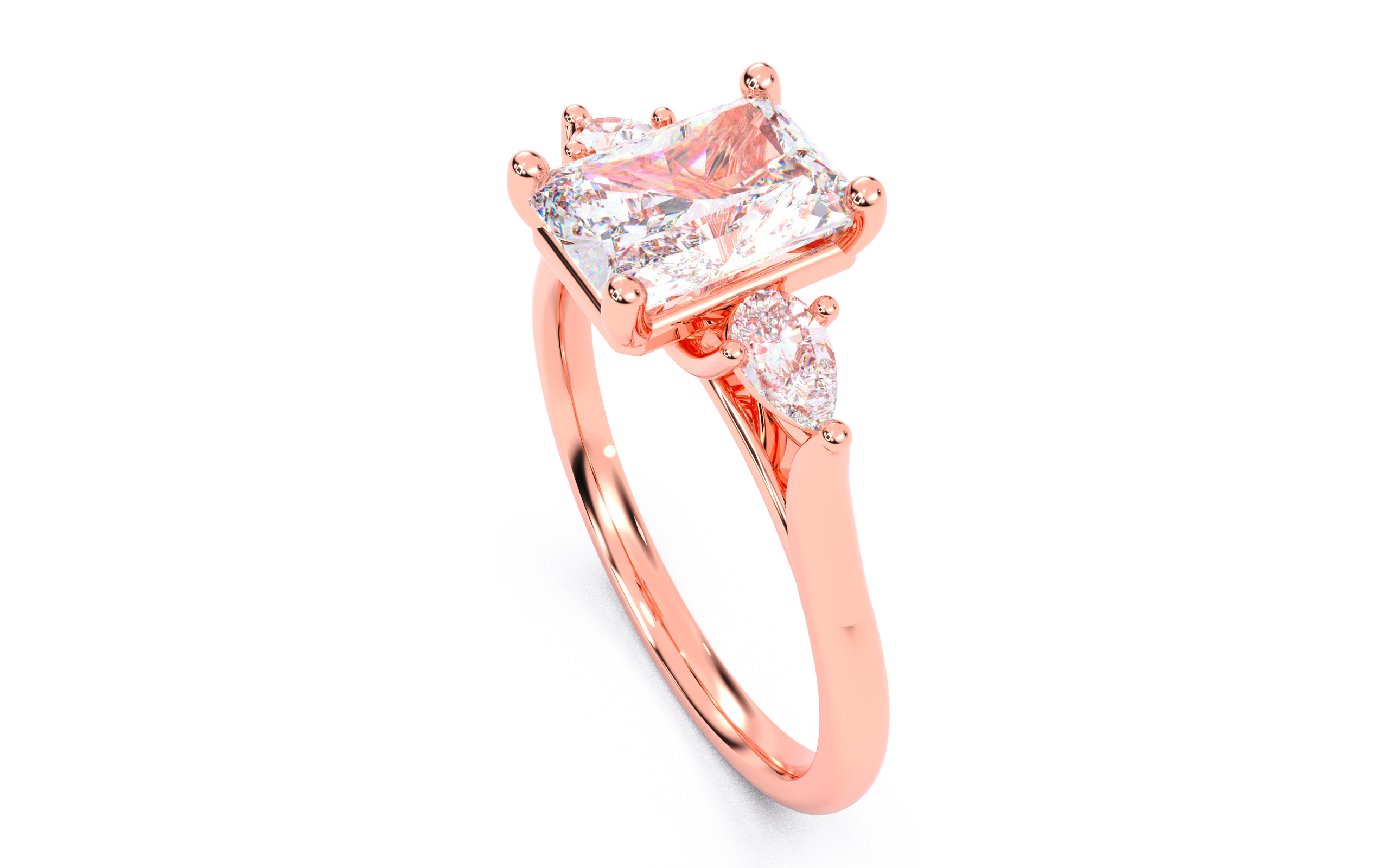 Radiant Diamond Trio Solitaire Ring 3D print model 3D print model_11
