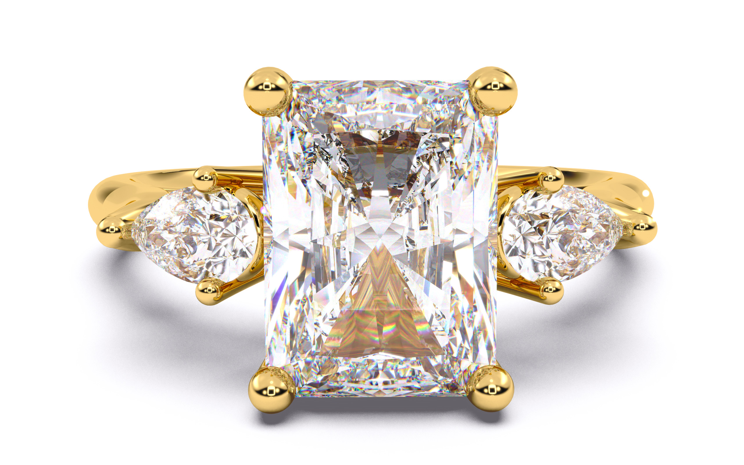 Radiant Diamond Trio Solitaire Ring 3D print model 3D print model_2