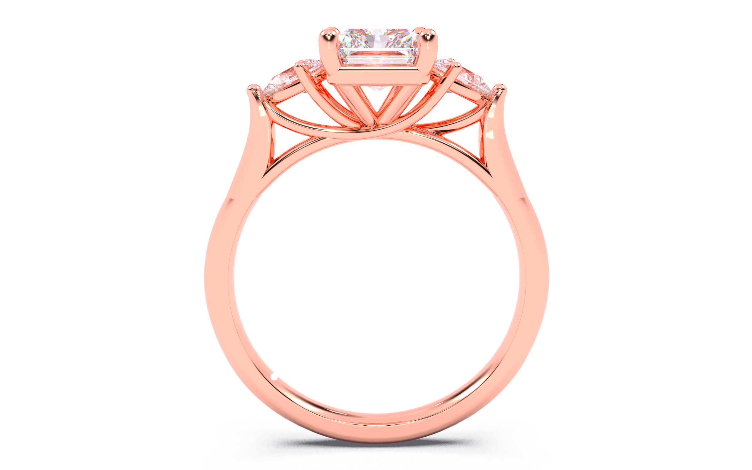 Radiant Diamond Trio Solitaire Ring 3D print model 3D print model_24
