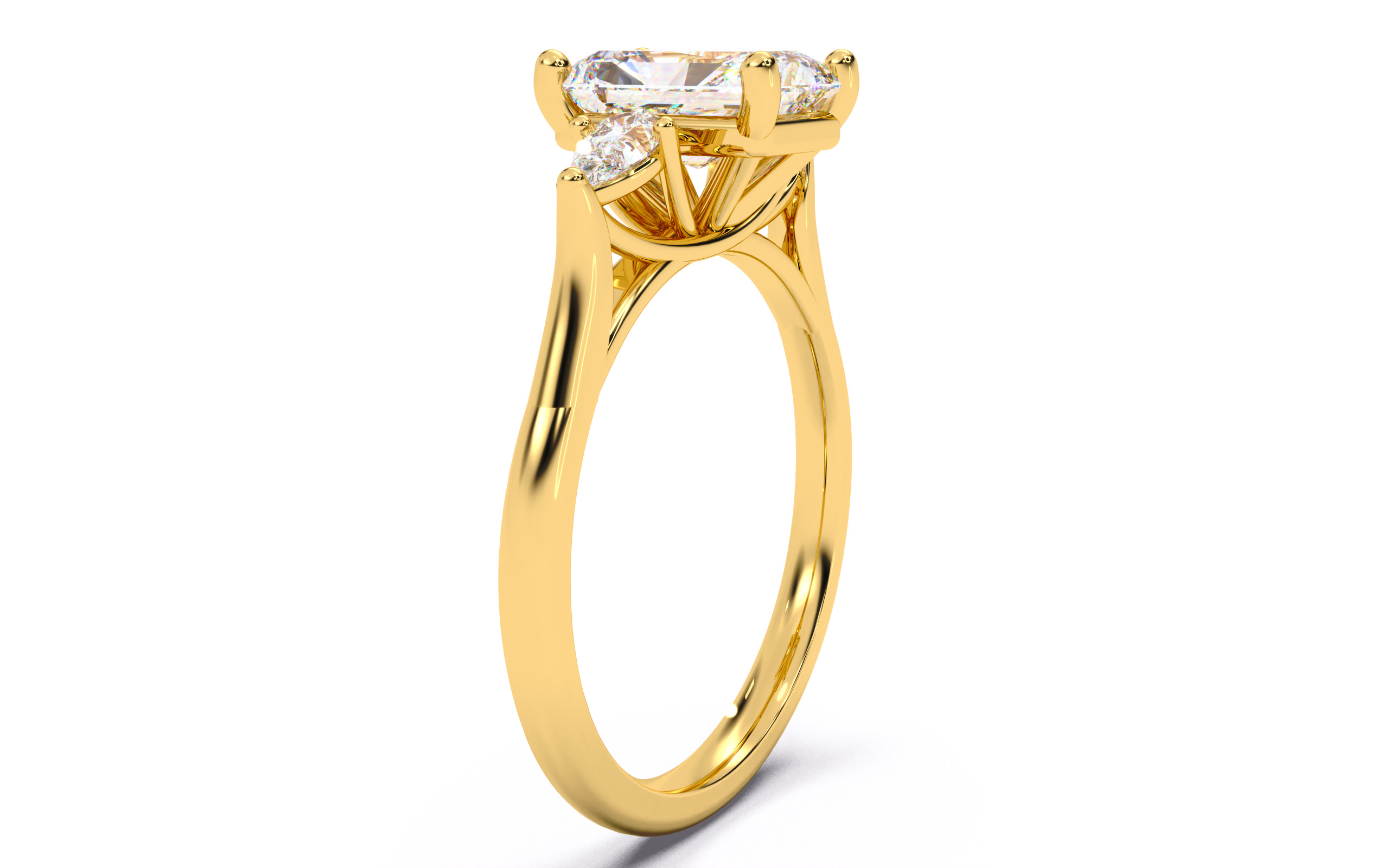 Radiant Diamond Trio Solitaire Ring 3D print model 3D print model_18