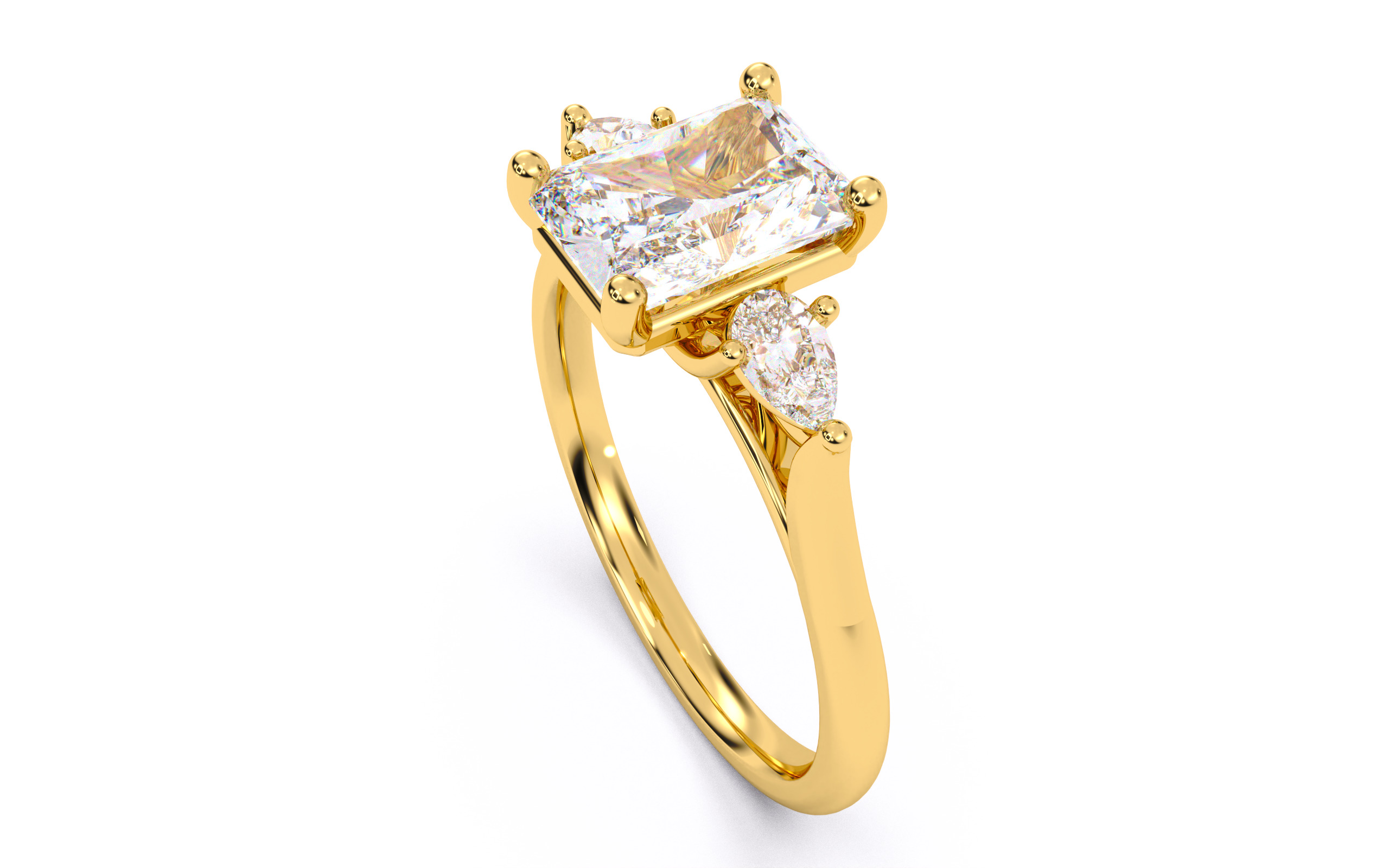 Radiant Diamond Trio Solitaire Ring 3D print model 3D print model_6