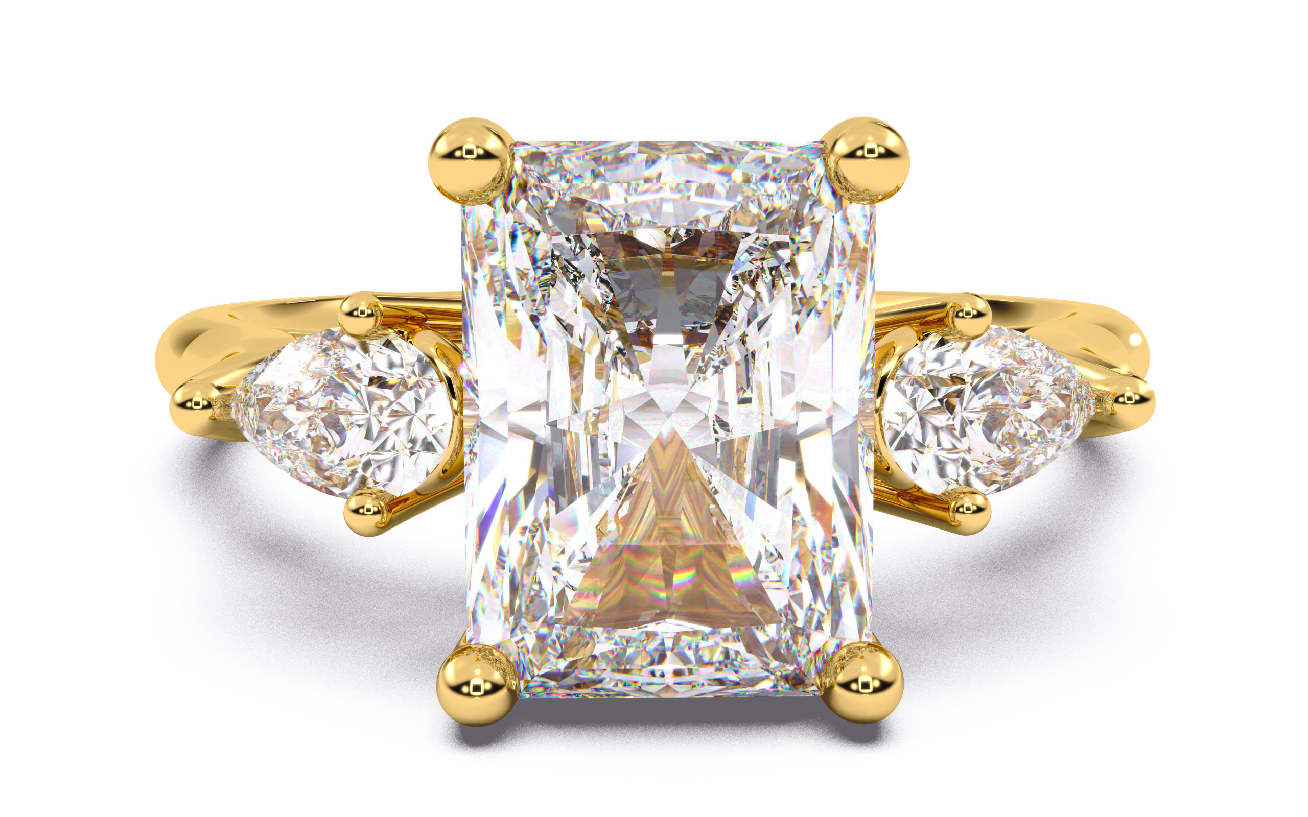 Radiant Diamond Trio Solitaire Ring 3D print model 3D print model_14