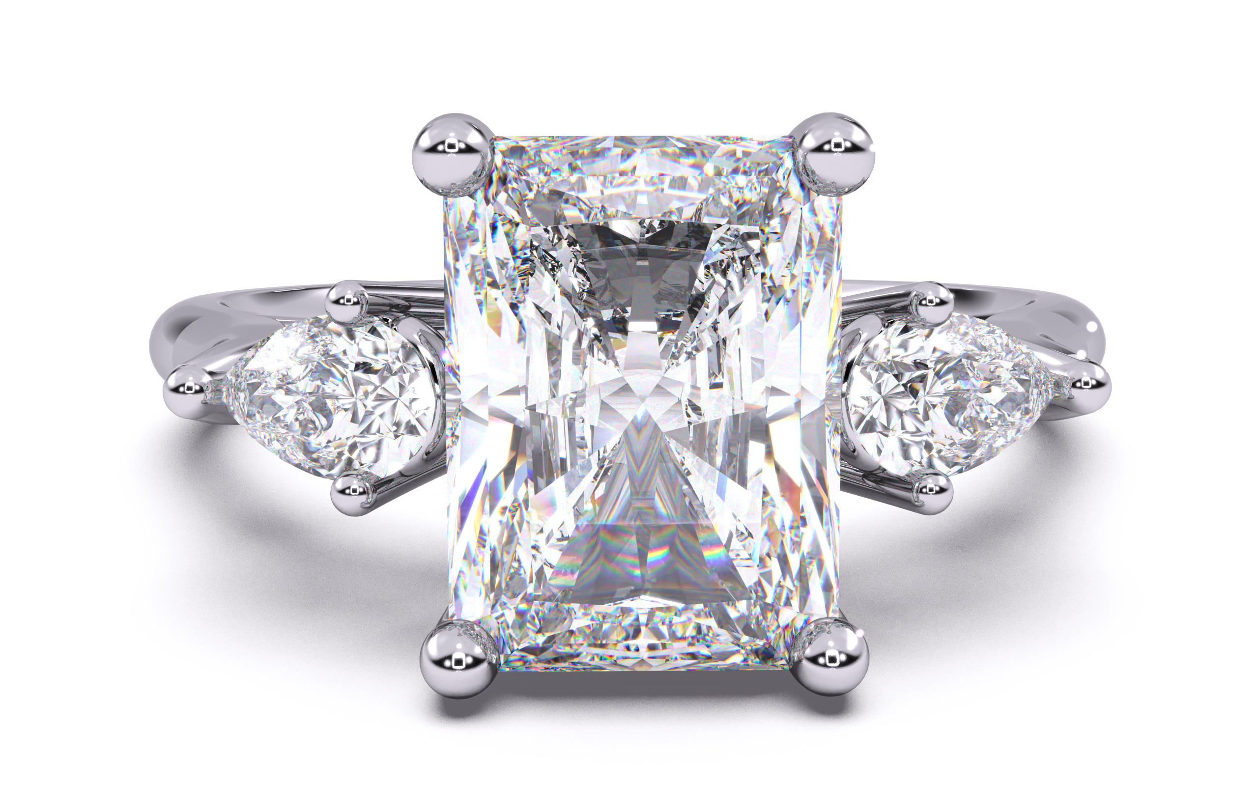 Radiant Diamond Trio Solitaire Ring 3D print model 3D print model_20