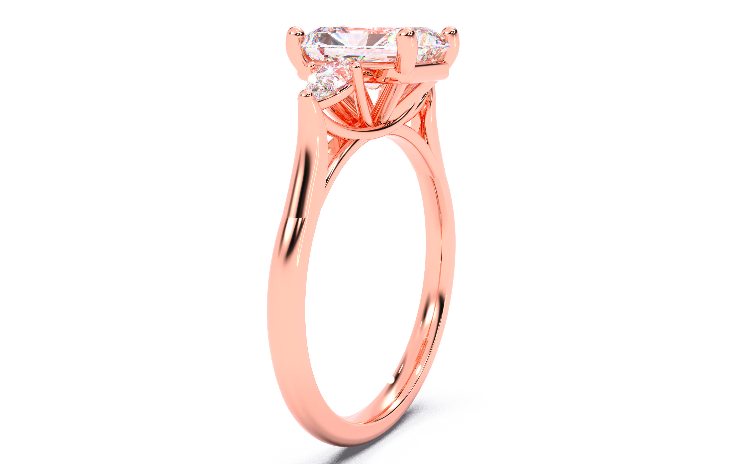 Radiant Diamond Trio Solitaire Ring 3D print model 3D print model_15