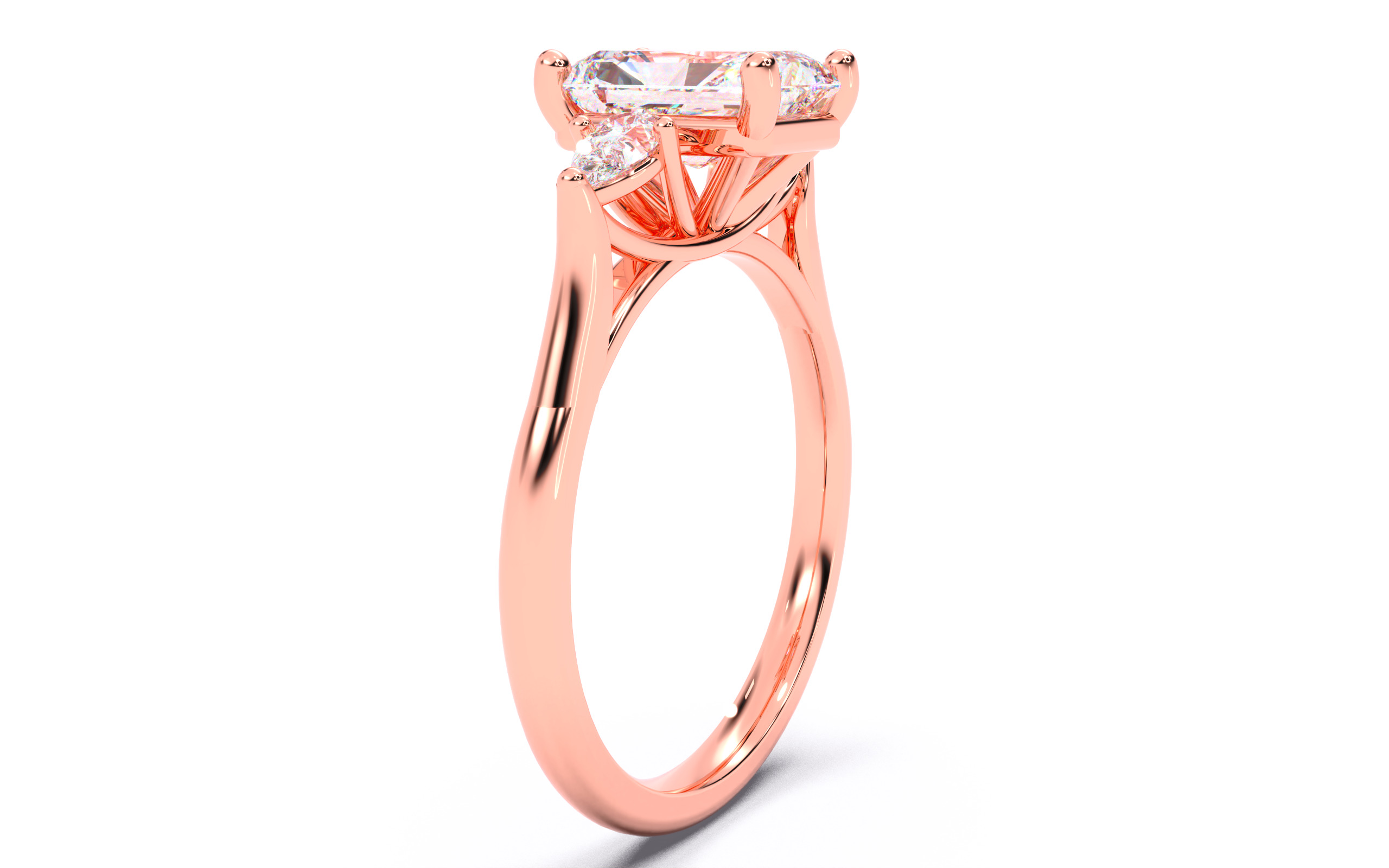 Radiant Diamond Trio Solitaire Ring 3D print model 3D print model_12