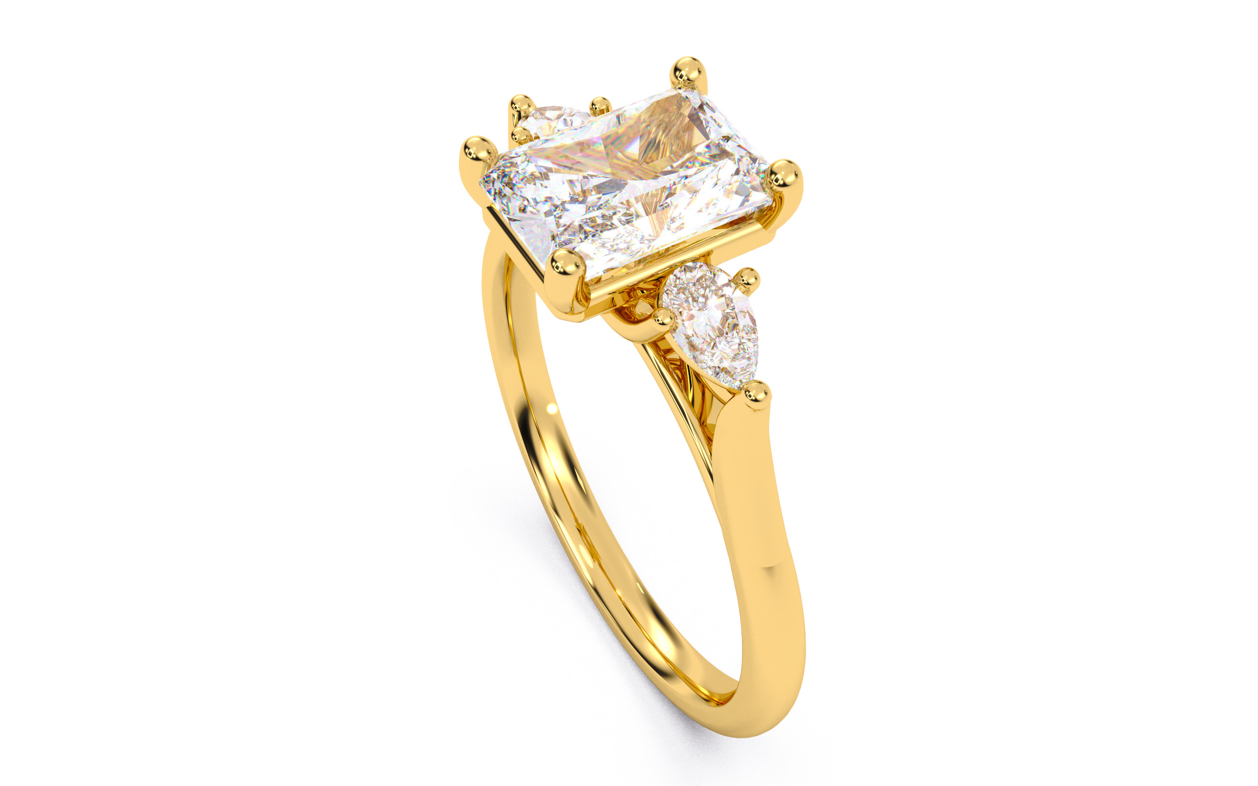 Radiant Diamond Trio Solitaire Ring 3D print model 3D print model_7