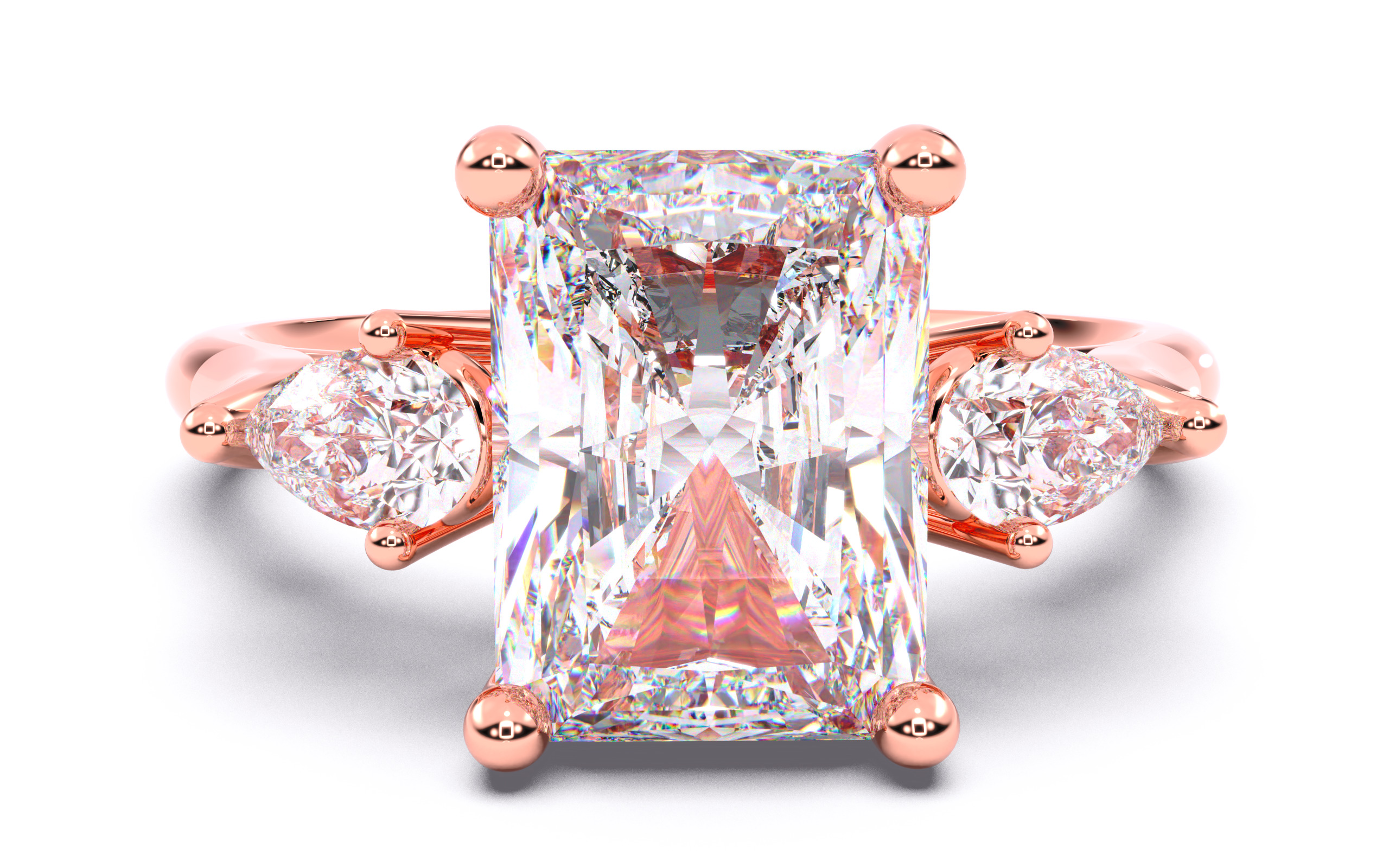 Radiant Diamond Trio Solitaire Ring 3D print model 3D print model_22