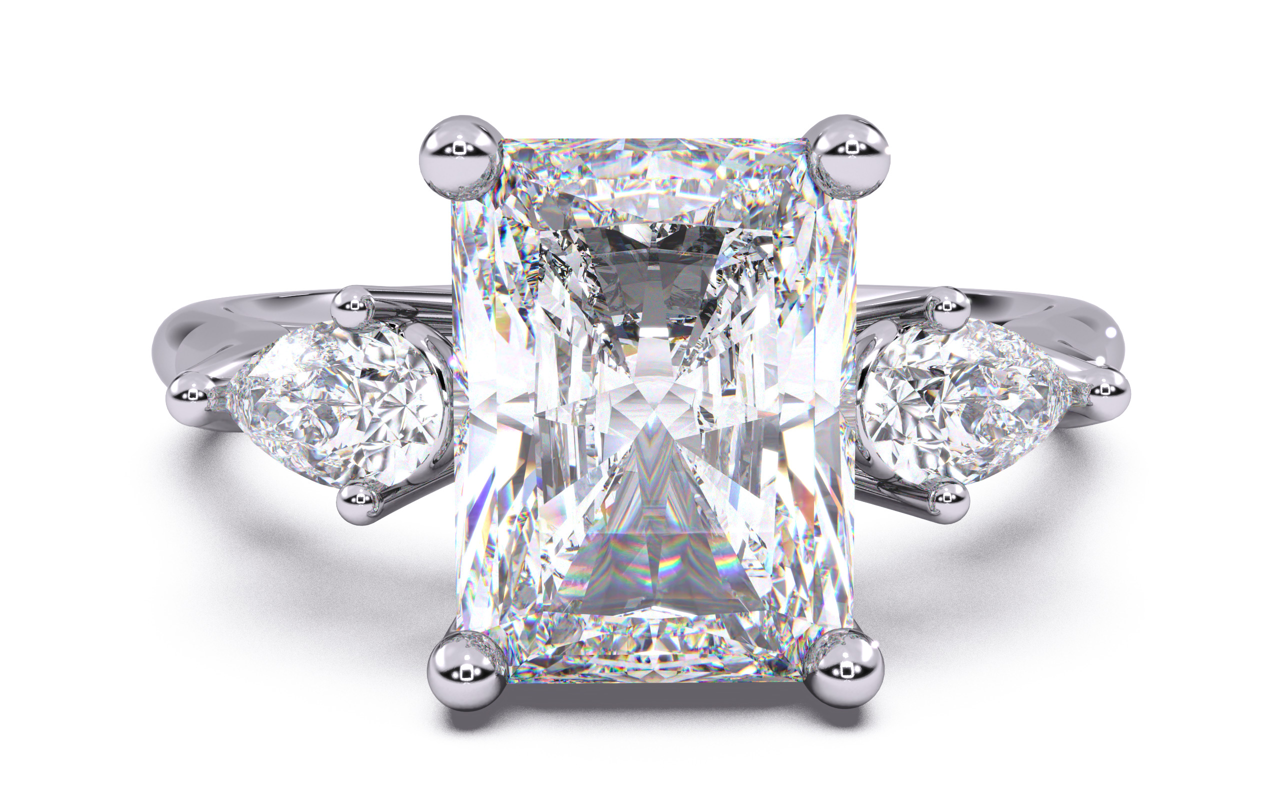 Radiant Diamond Trio Solitaire Ring 3D print model 3D print model_21