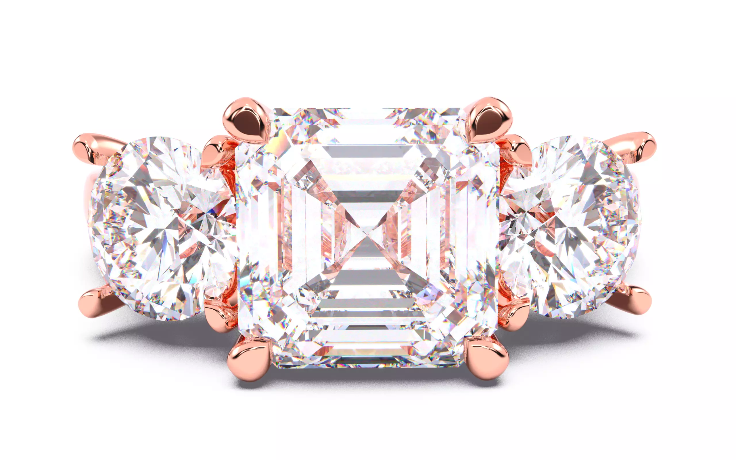 Asscher Diamond Trio Solitaire Ring 3D print model 3D print model