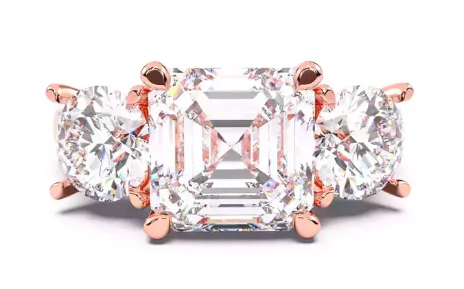 Asscher Diamond Trio Solitaire Ring 3D print model 3D print model