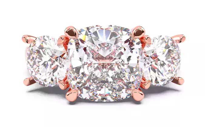 Cushion Diamond Trio Solitaire Ring 3D print model 3D print model