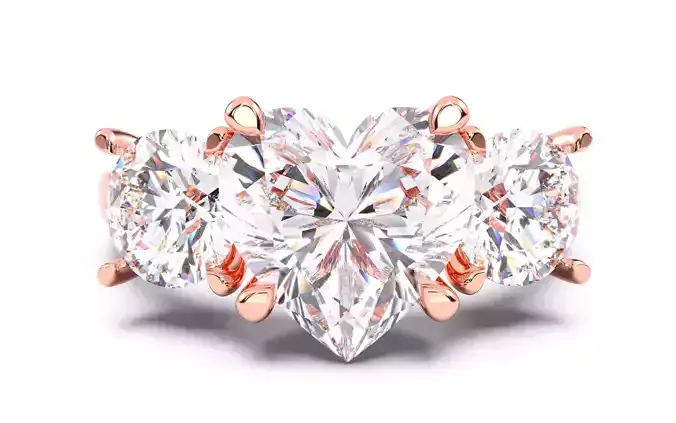 Heart Diamond Trio  Solitaire Ring 3D print model 3D print model
