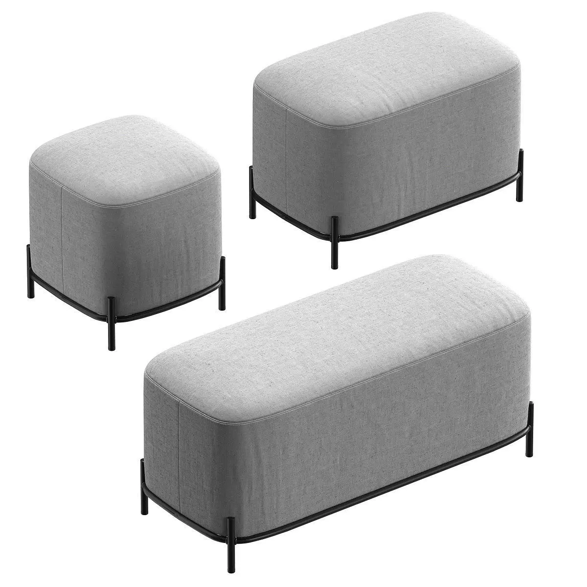Modern poufs and banquette 3D model_0