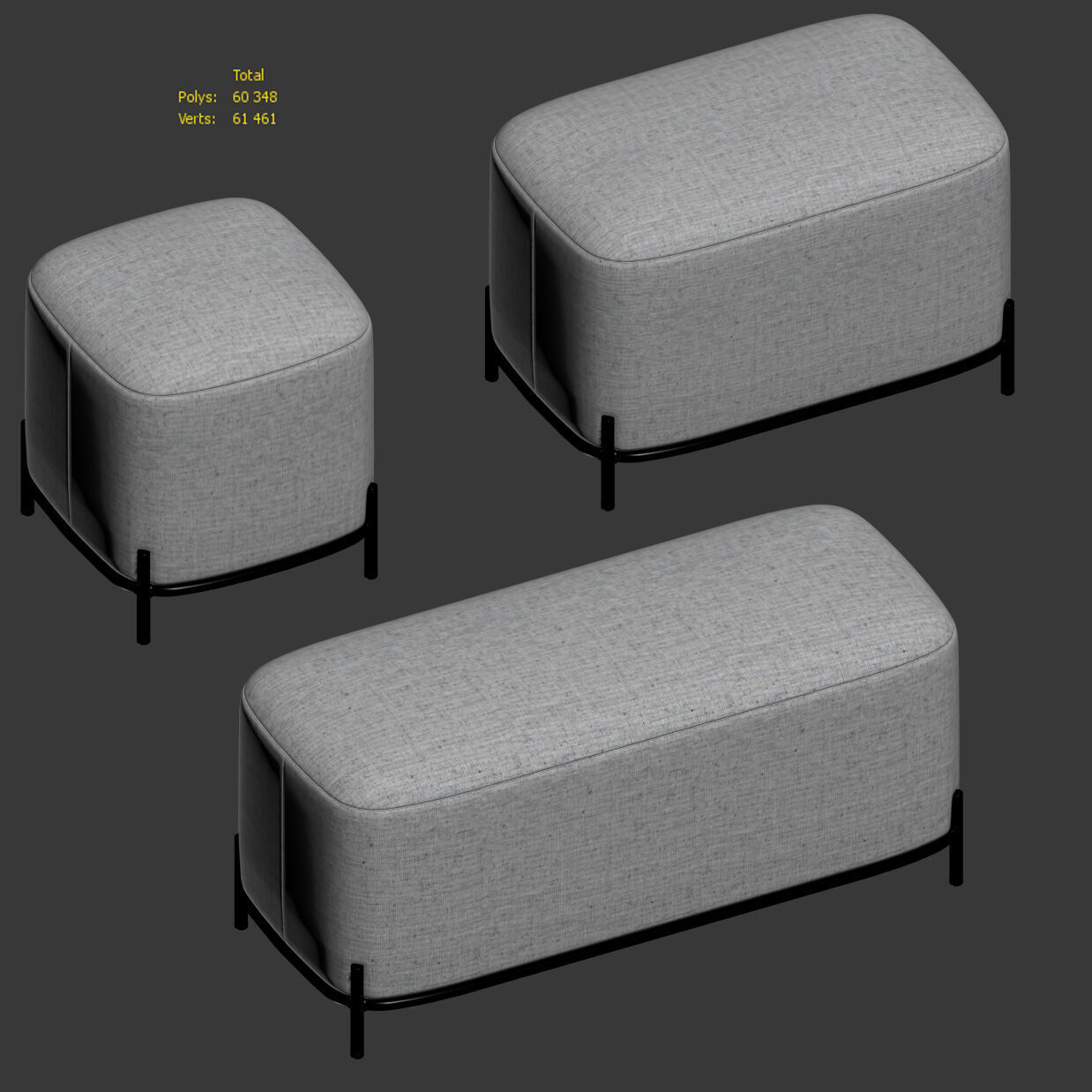Modern poufs and banquette 3D model_3