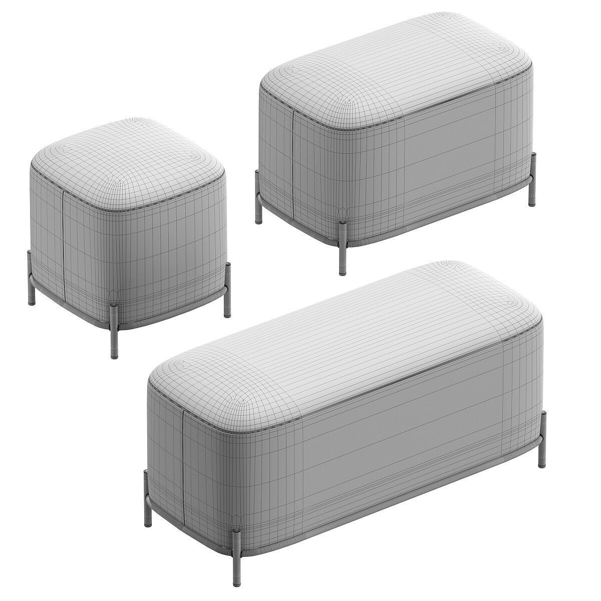 Modern poufs and banquette 3D model_2
