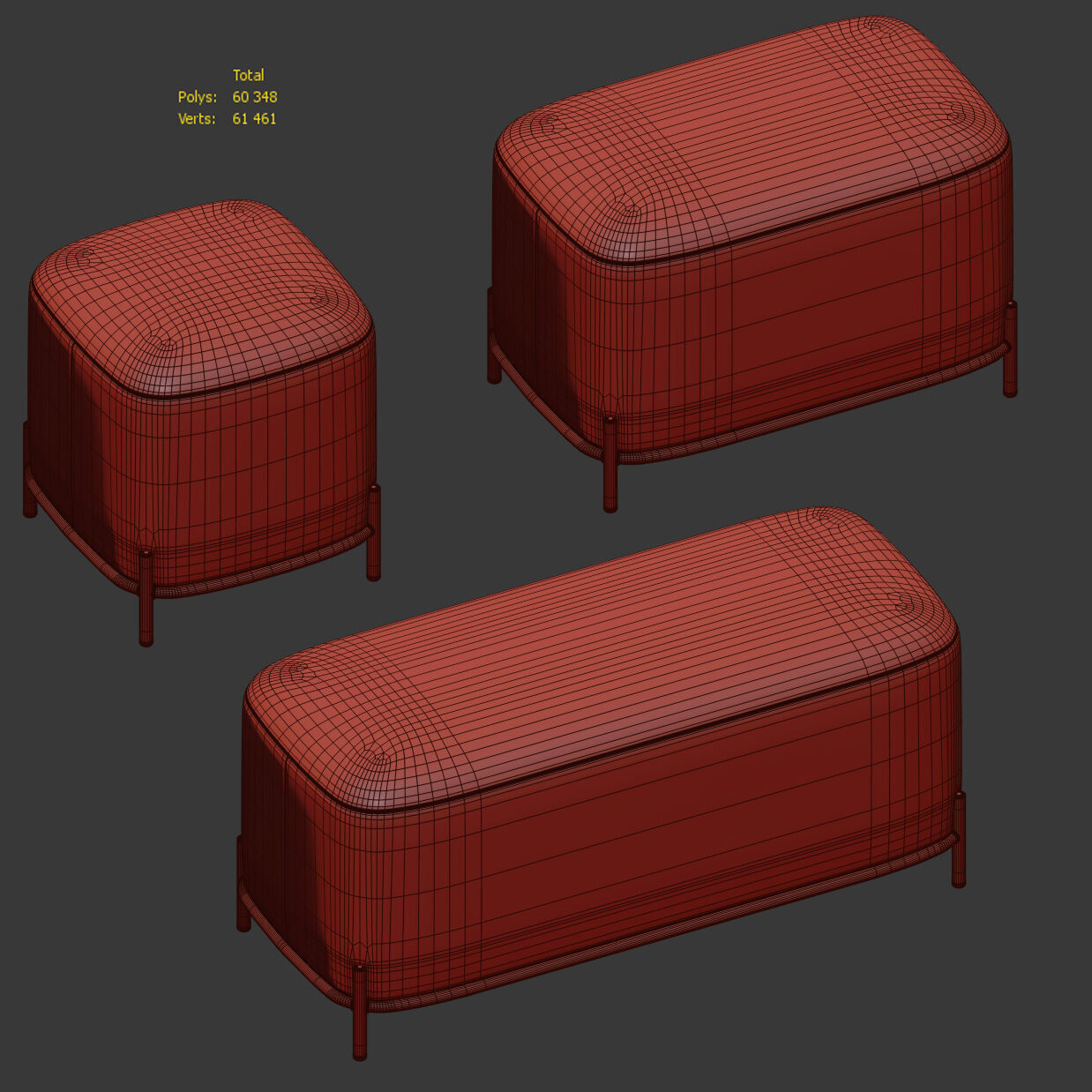 Modern poufs and banquette 3D model_4