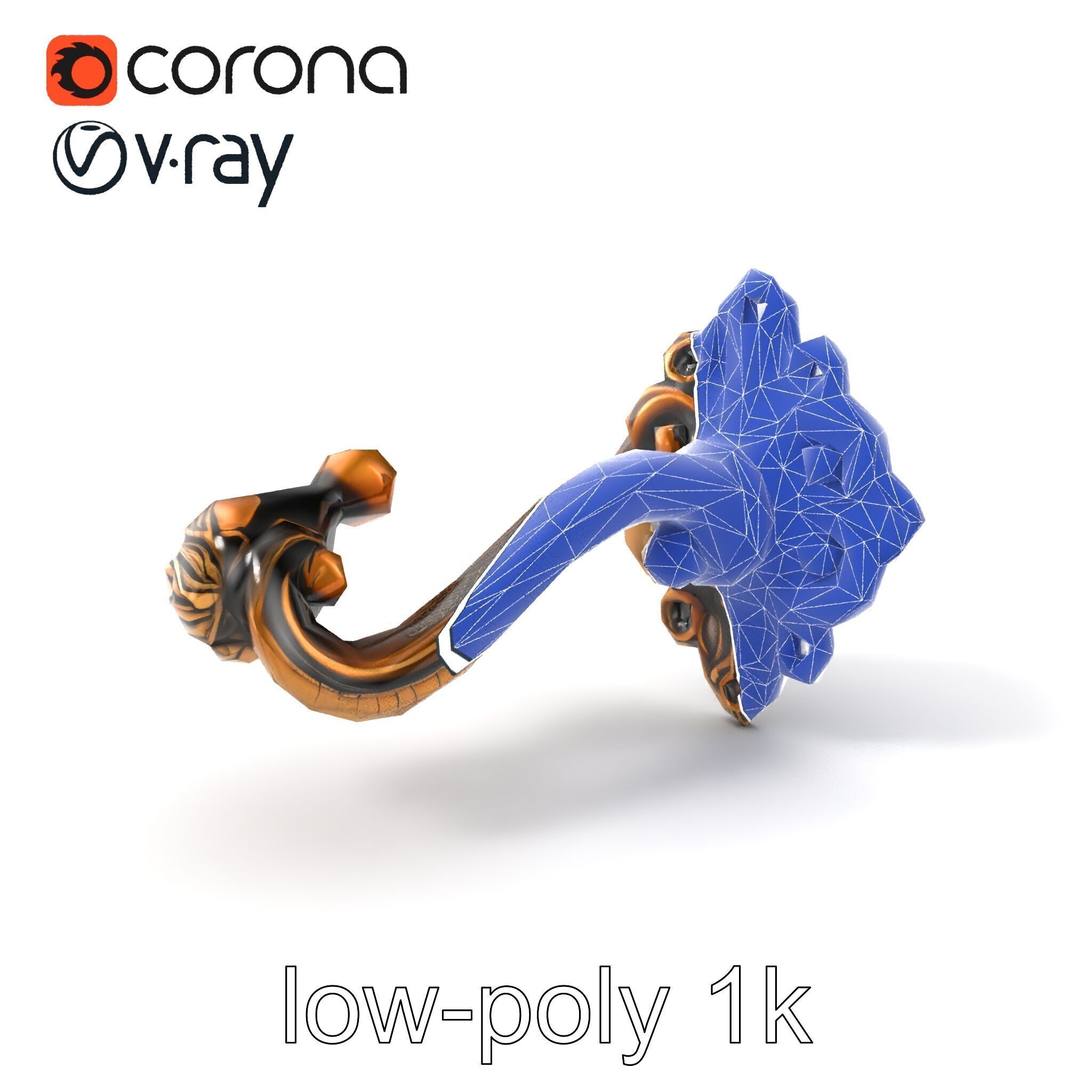 Baroque Style Ornate Door Handle model pack Low-poly 3D model_6