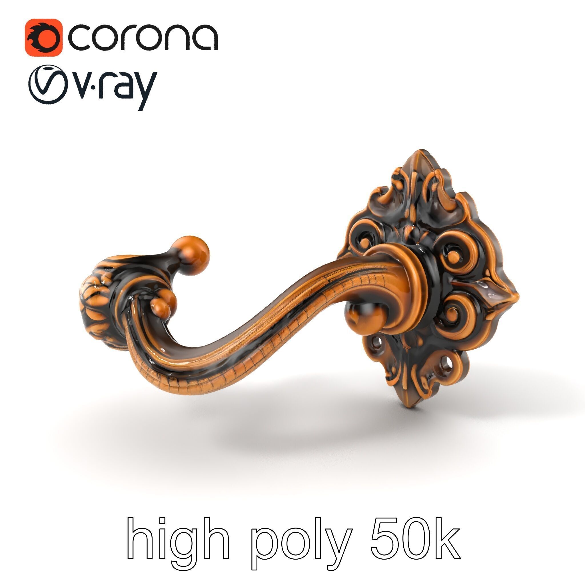 Baroque Style Ornate Door Handle model pack Low-poly 3D model_2