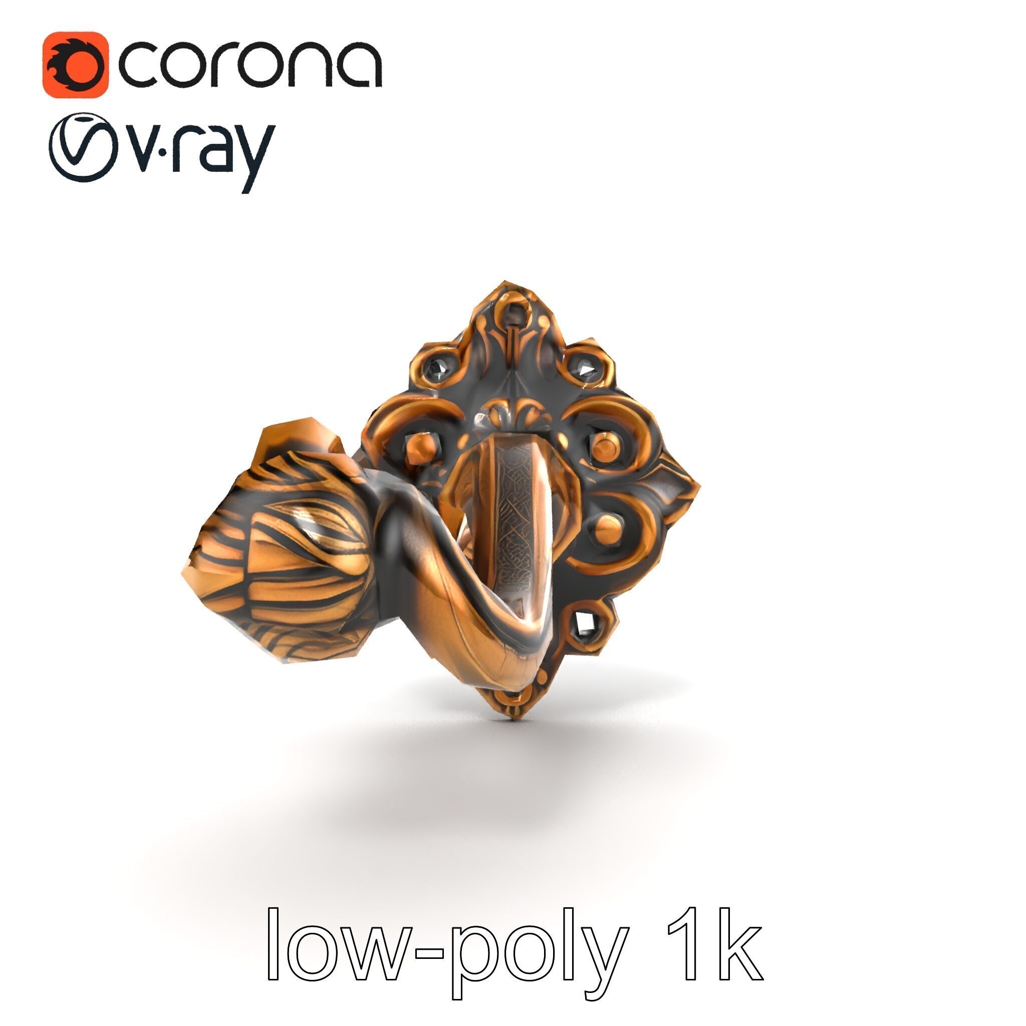 Baroque Style Ornate Door Handle model pack Low-poly 3D model_16