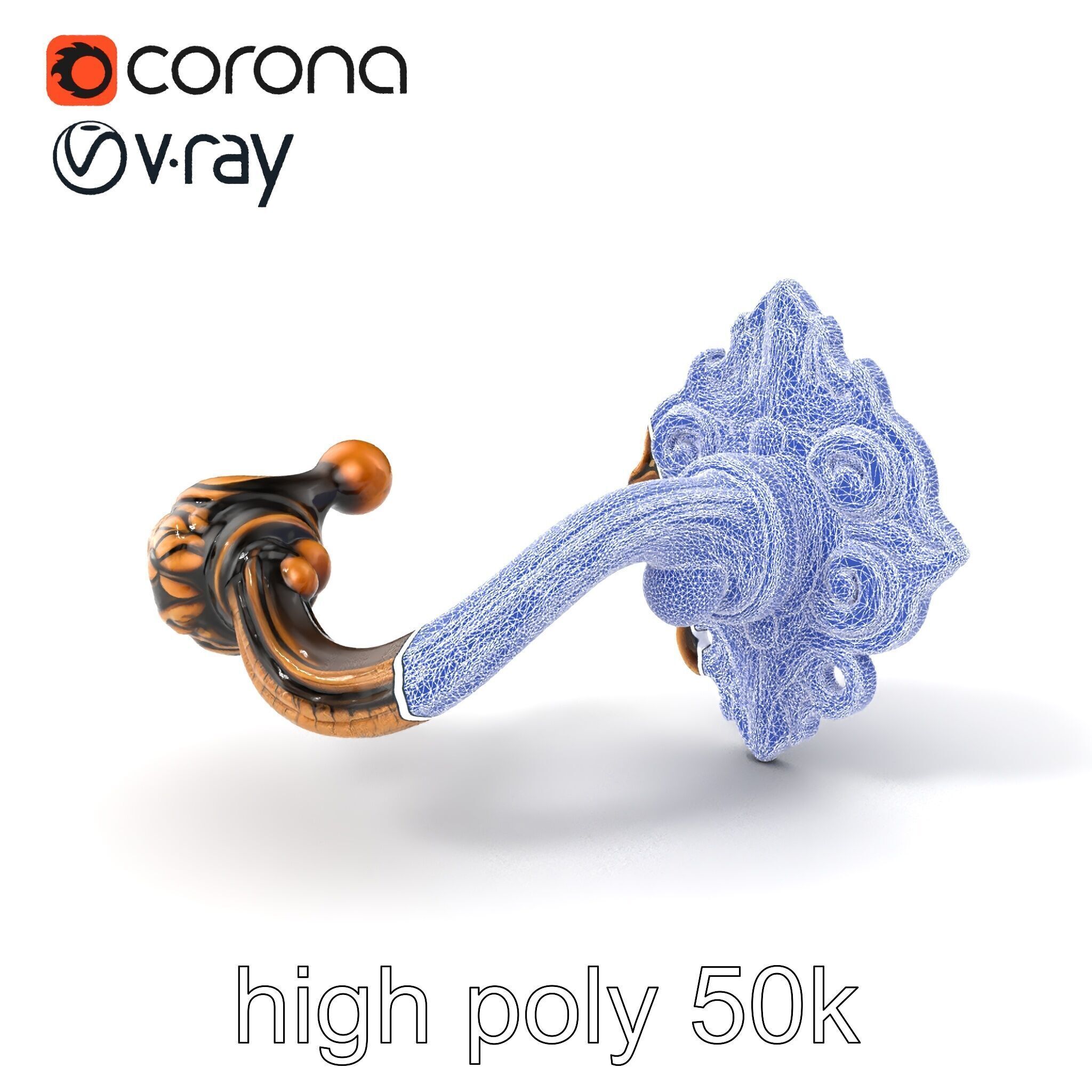 Baroque Style Ornate Door Handle model pack Low-poly 3D model_1