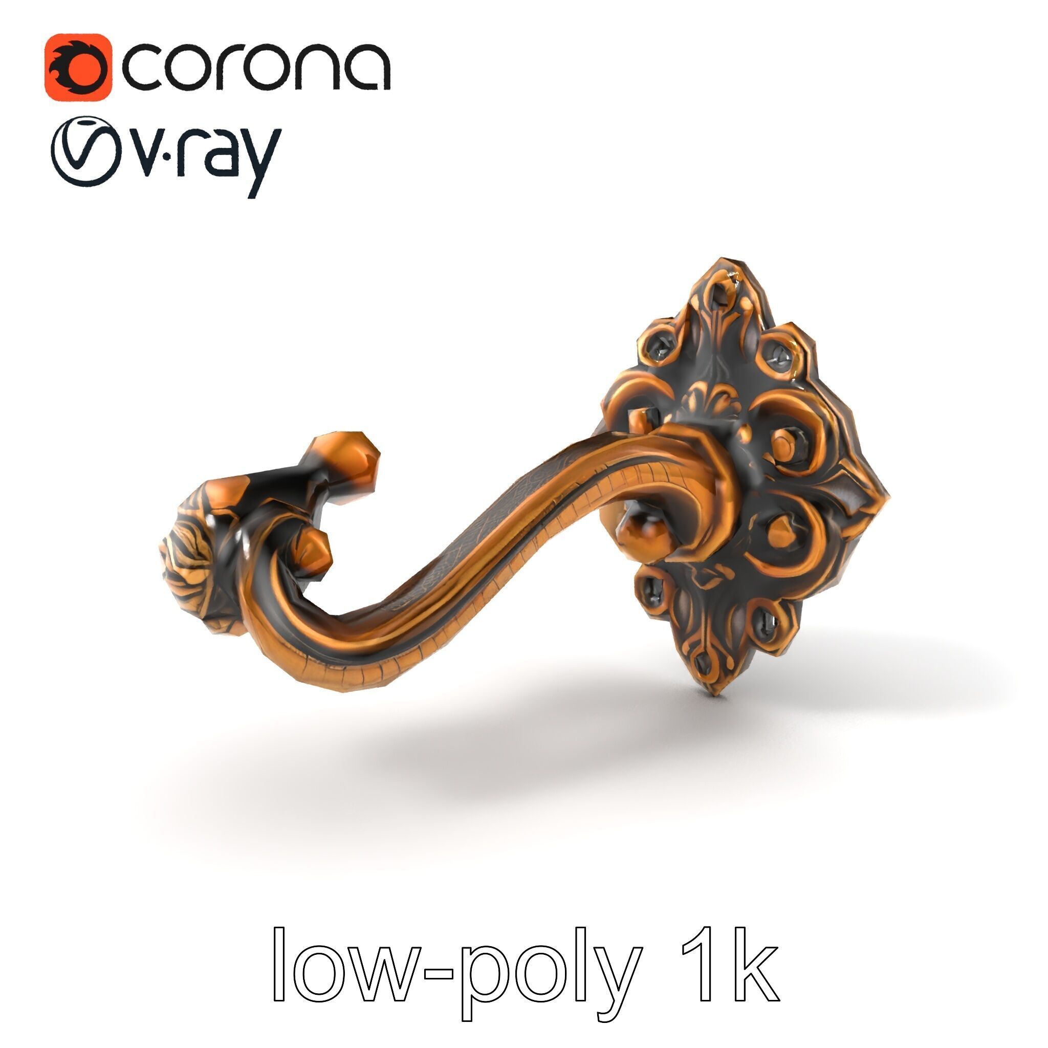 Baroque Style Ornate Door Handle model pack Low-poly 3D model_4
