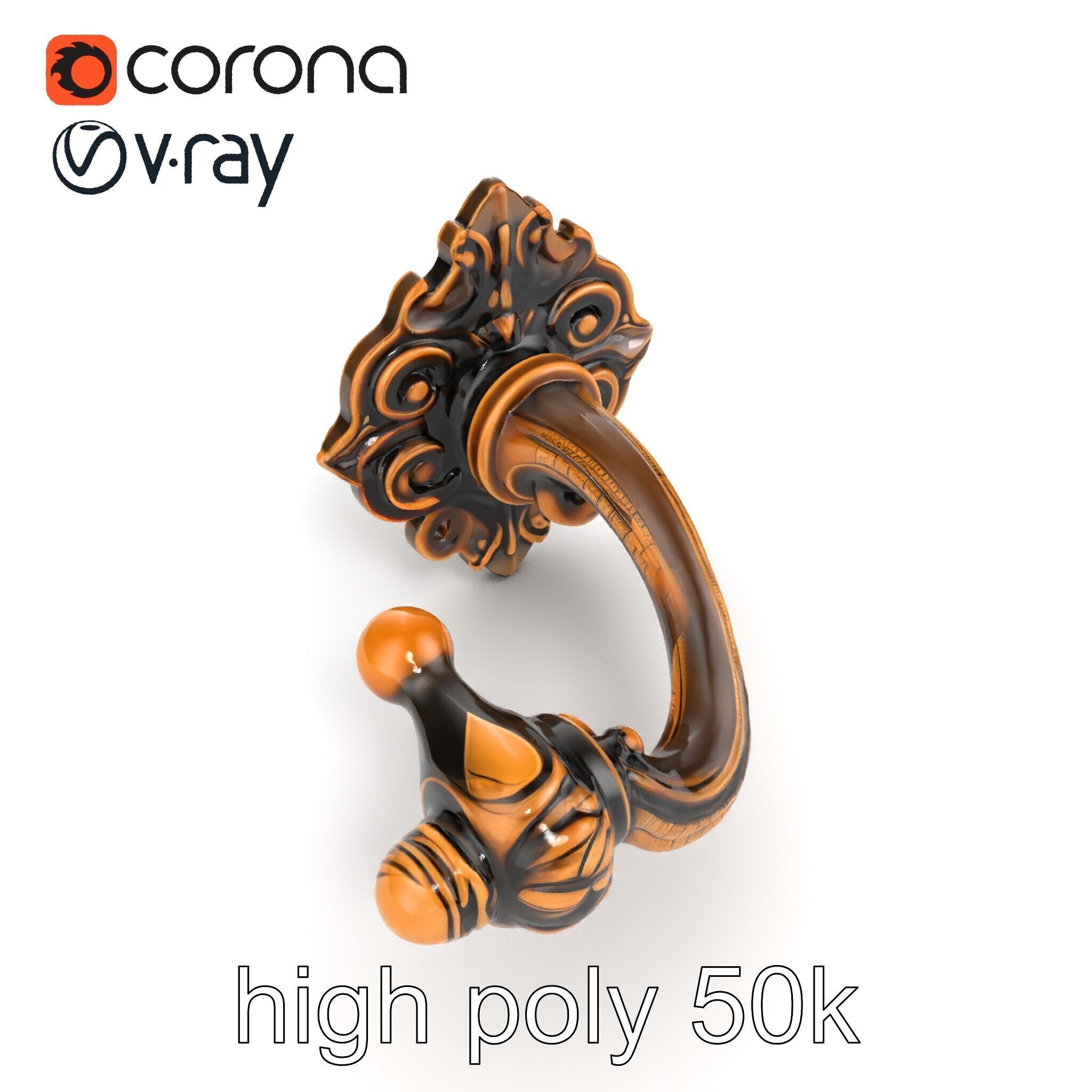Baroque Style Ornate Door Handle model pack Low-poly 3D model_25