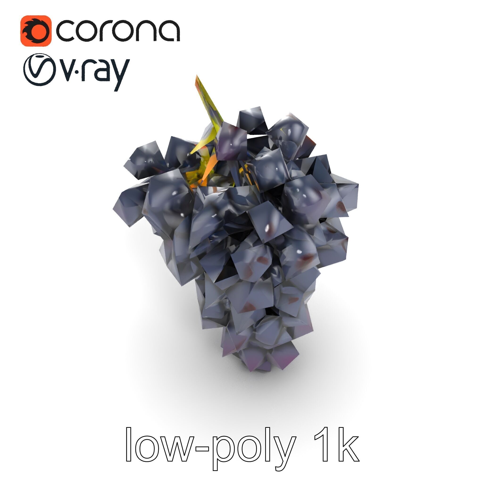 Elegant Black Grape Bunch model pack Low-poly 3D model_16