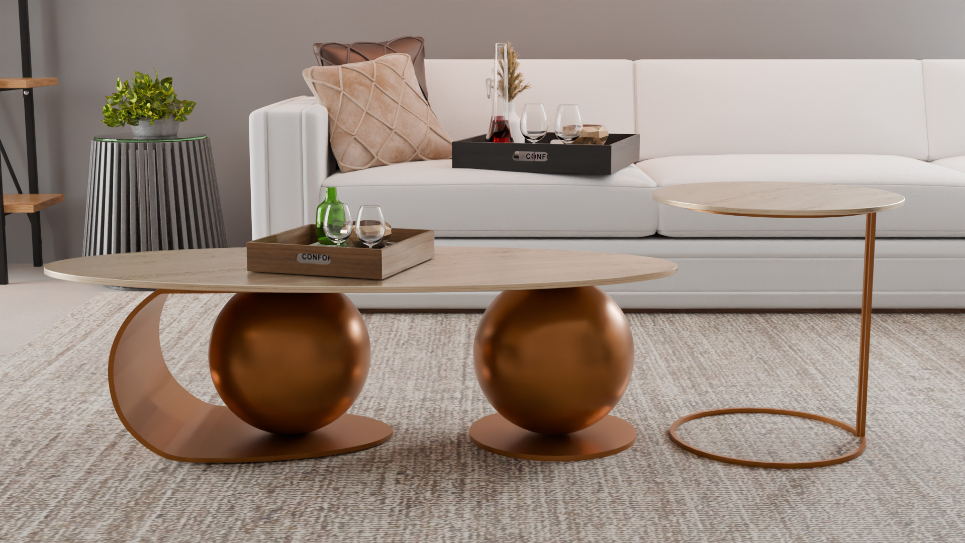 Luxury Coffee Table Set Low-poly 3D model_1