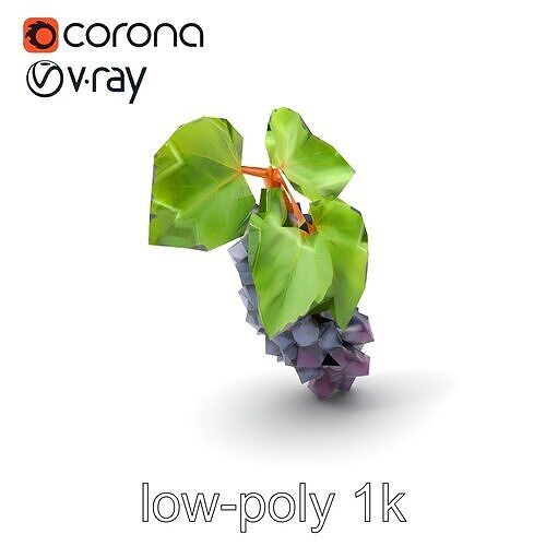 Realistic Grape Bunch with Leaves model pack Low-poly 3D model 5