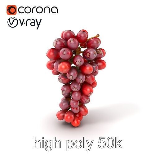Realistic Red Grape Bunch 3D model pack Low-poly 3D model 3