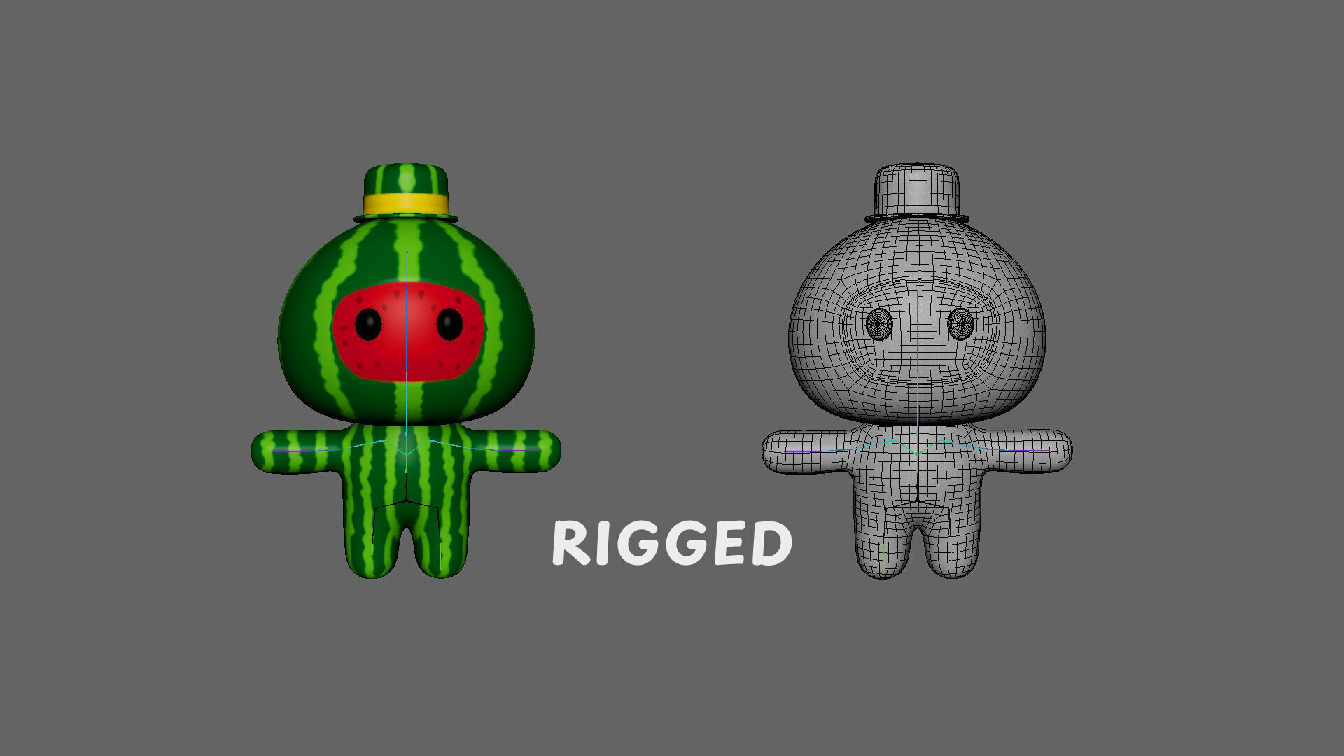 Low-Poly Character0014 Watermelon Mascot Animated Low-poly 3D model_4