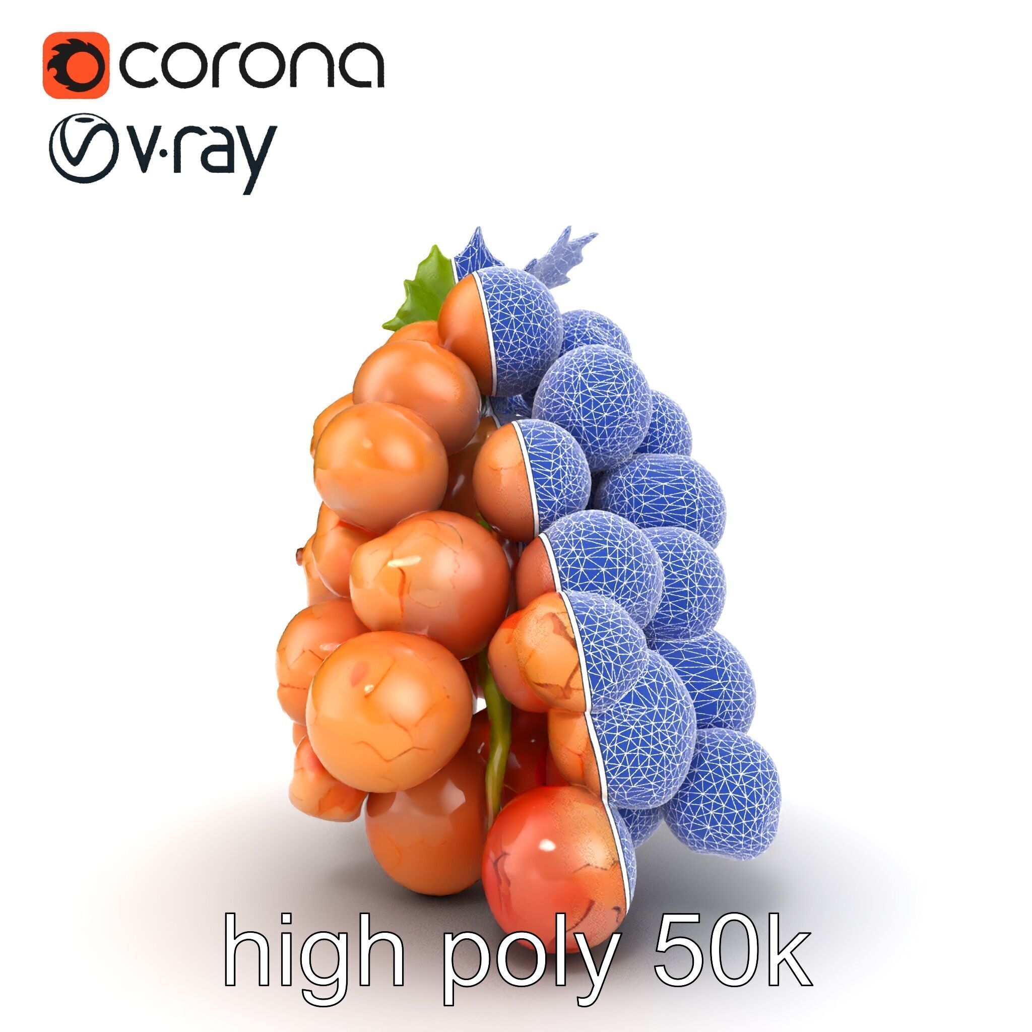 Cracked Grape Bunch Natural Details model pack Low-poly 3D model_13