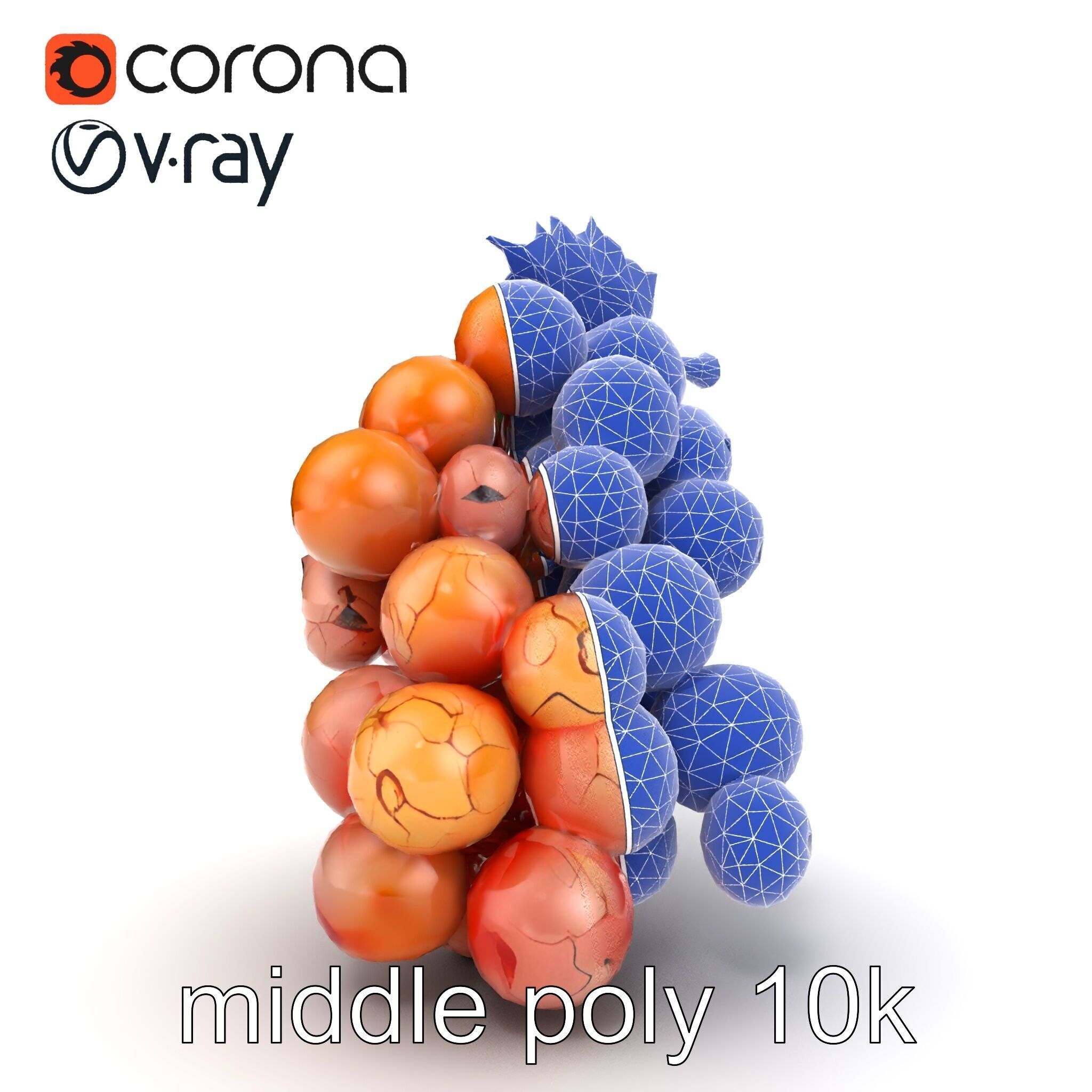 Cracked Grape Bunch Natural Details model pack Low-poly 3D model_22