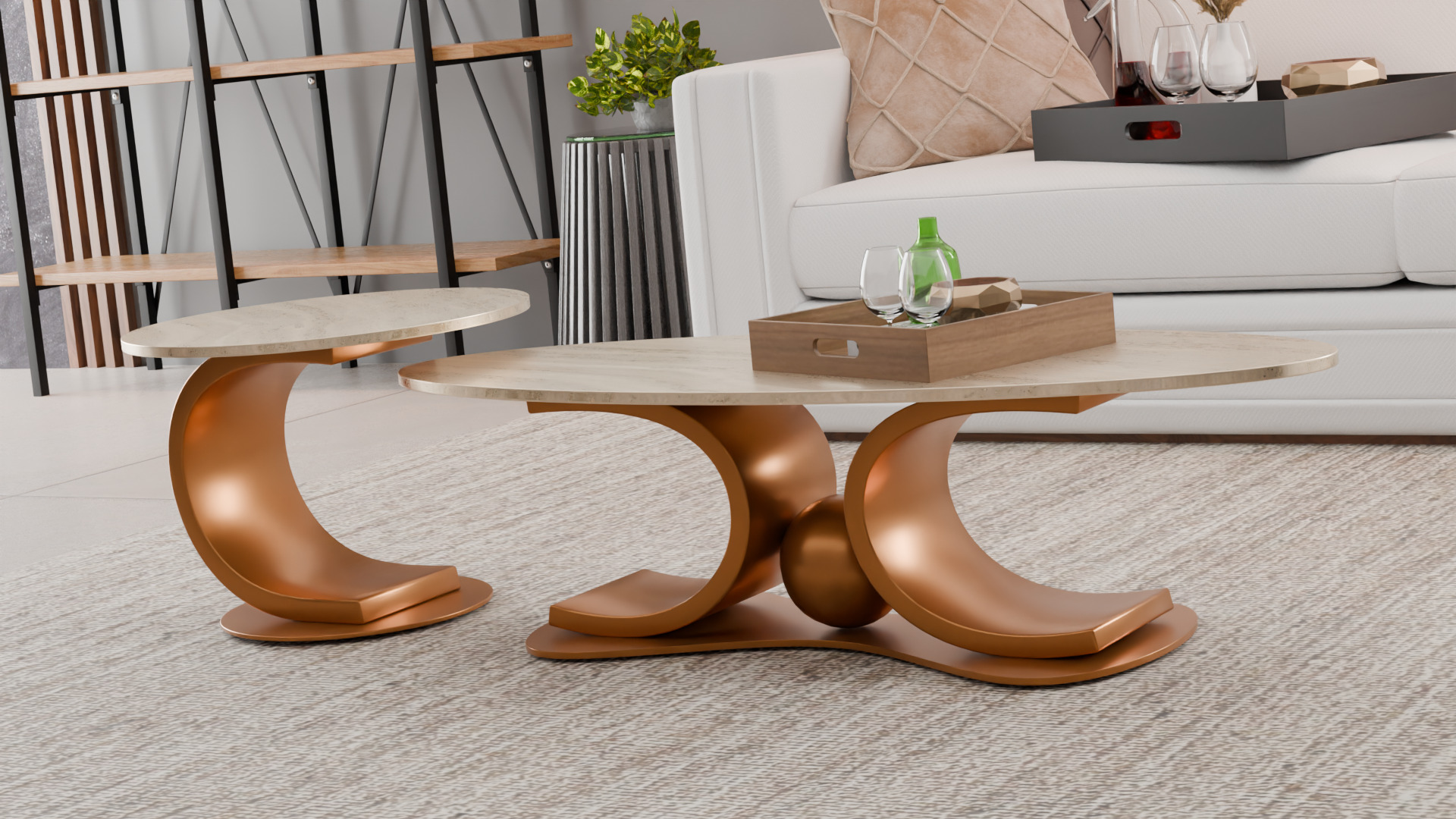 Modern Coffee Table Set Low-poly 3D model_2