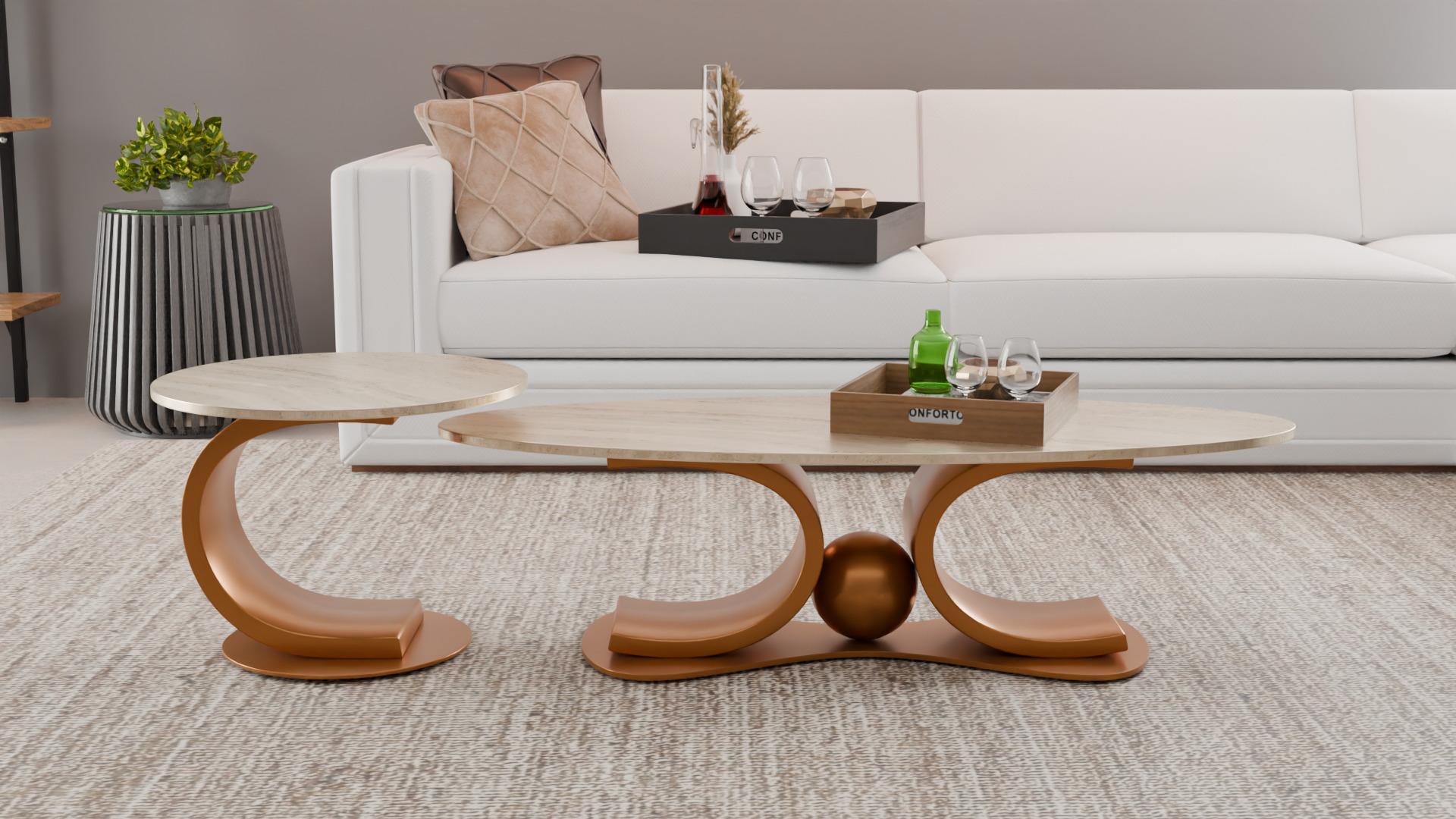 Modern Coffee Table Set Low-poly 3D model_1